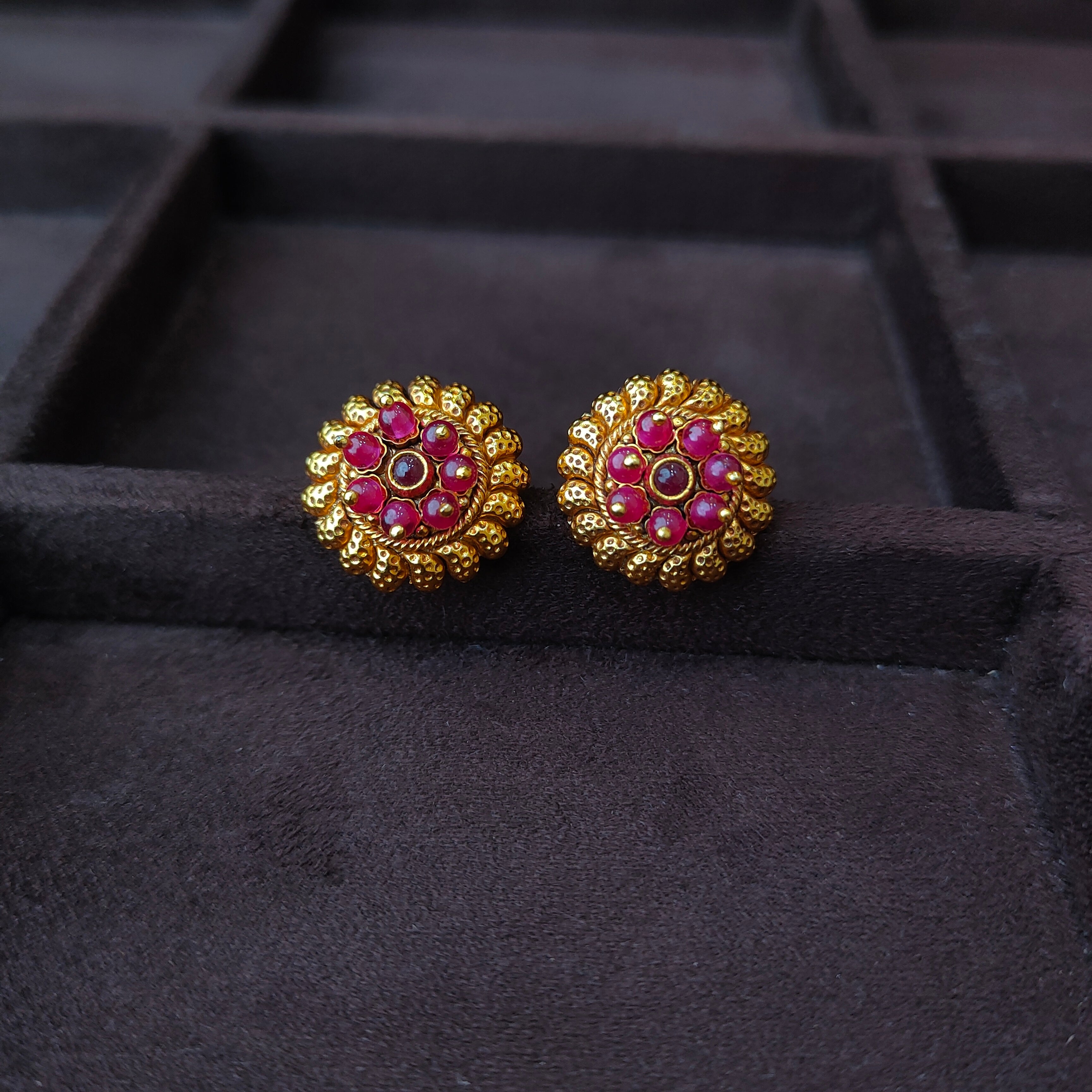 925 Silver Gold Plated Nakshi Round Earstud -0054