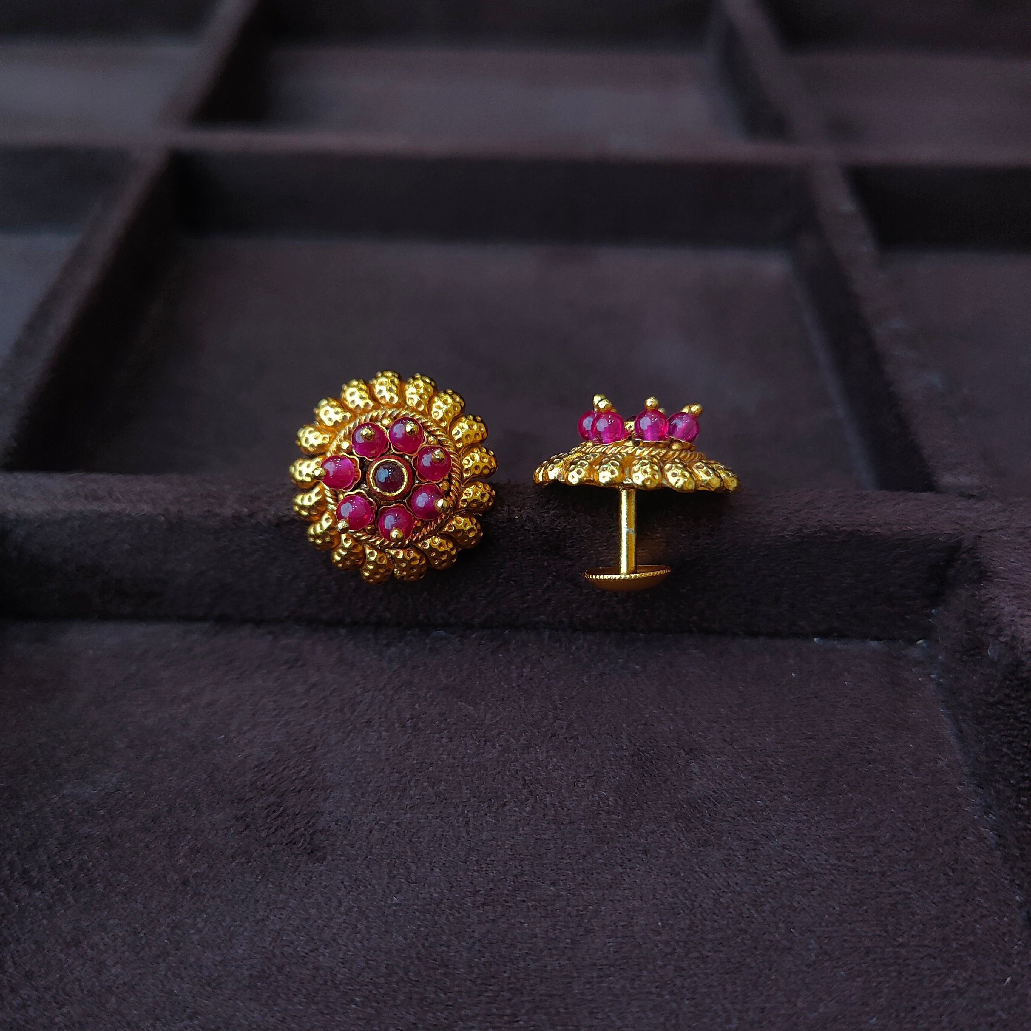 925 Silver Gold Plated Nakshi Round Earstud -0054