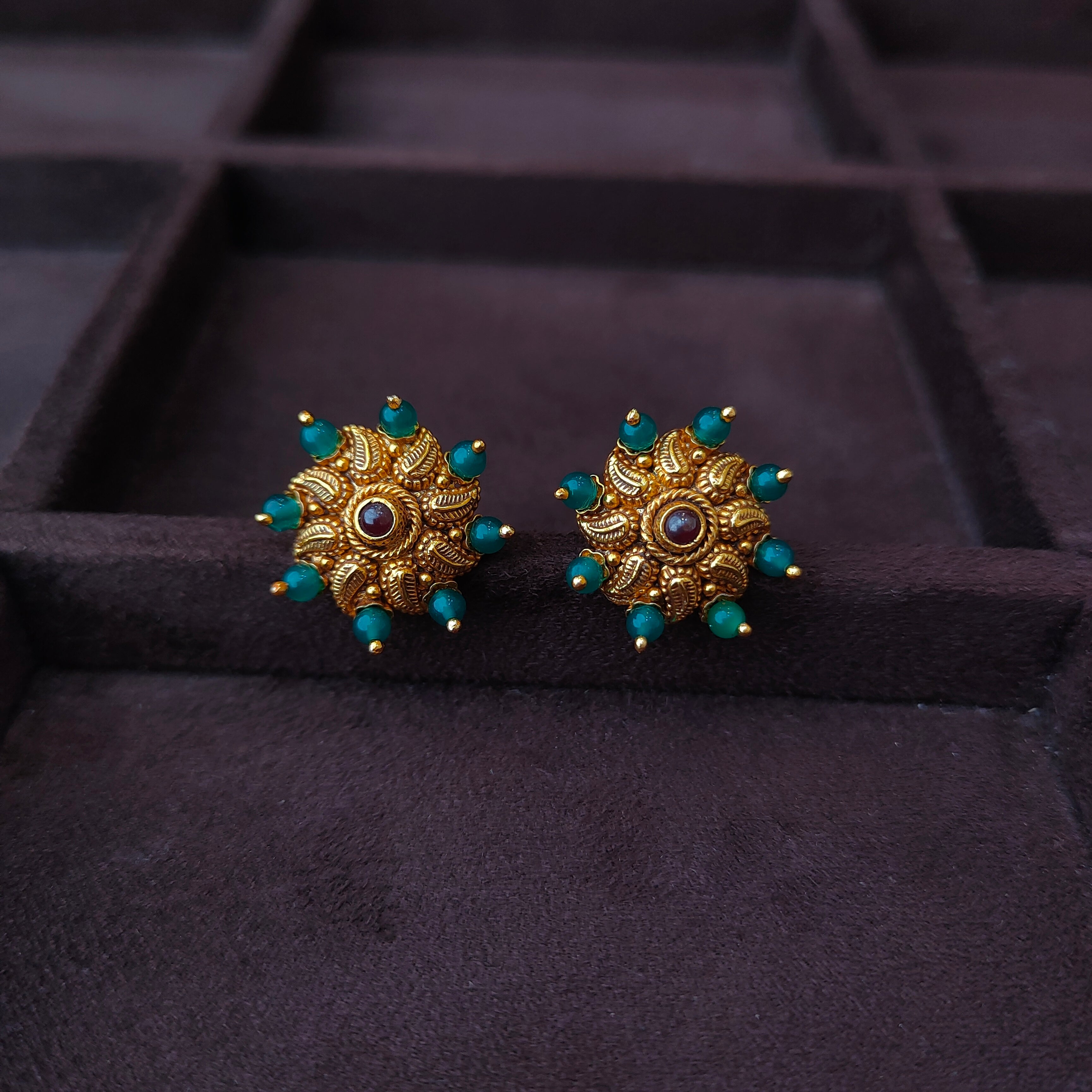 925 Silver Gold Plated Nakshi Round Earstud -0059