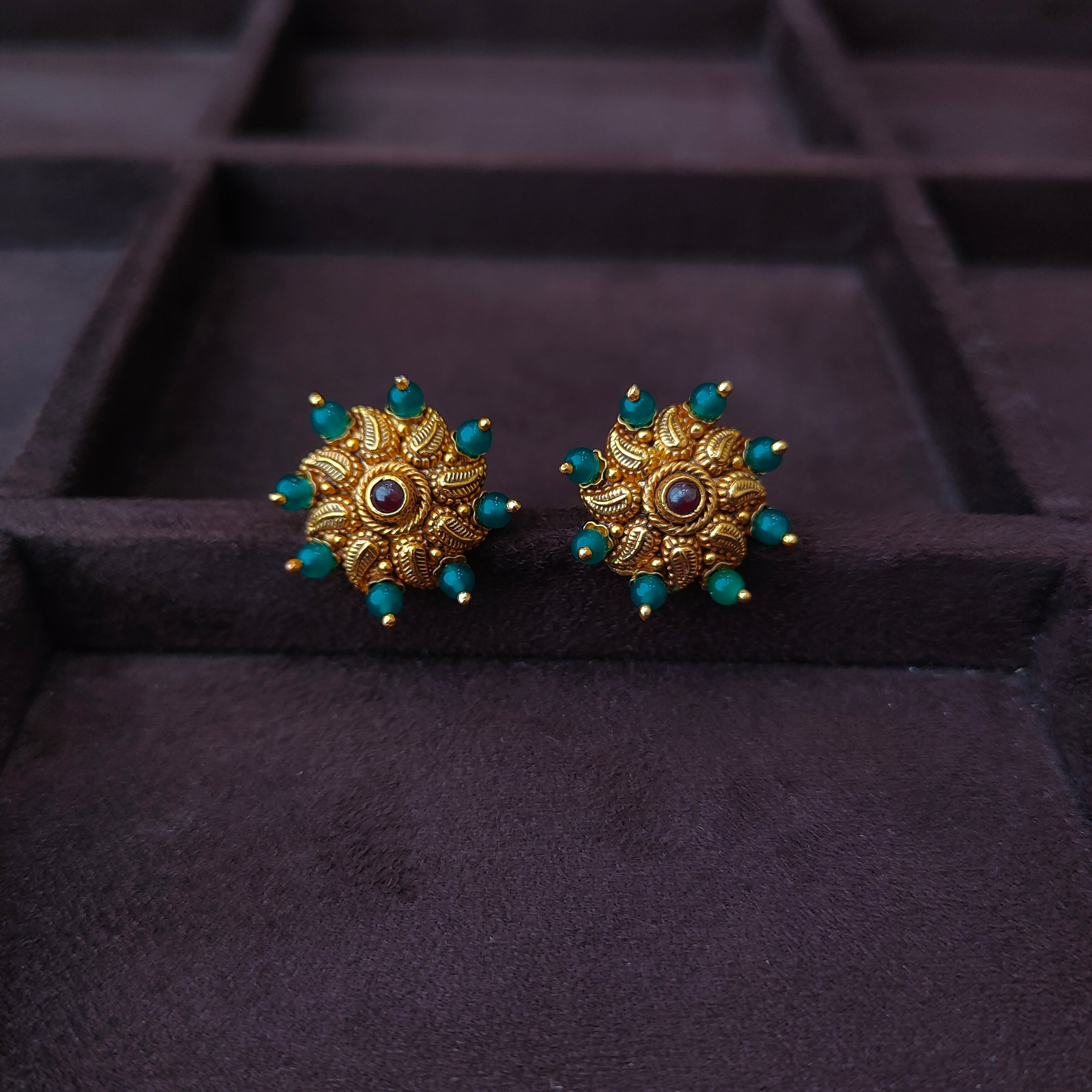 925 Silver Gold Plated Nakshi Round Earstud -0059