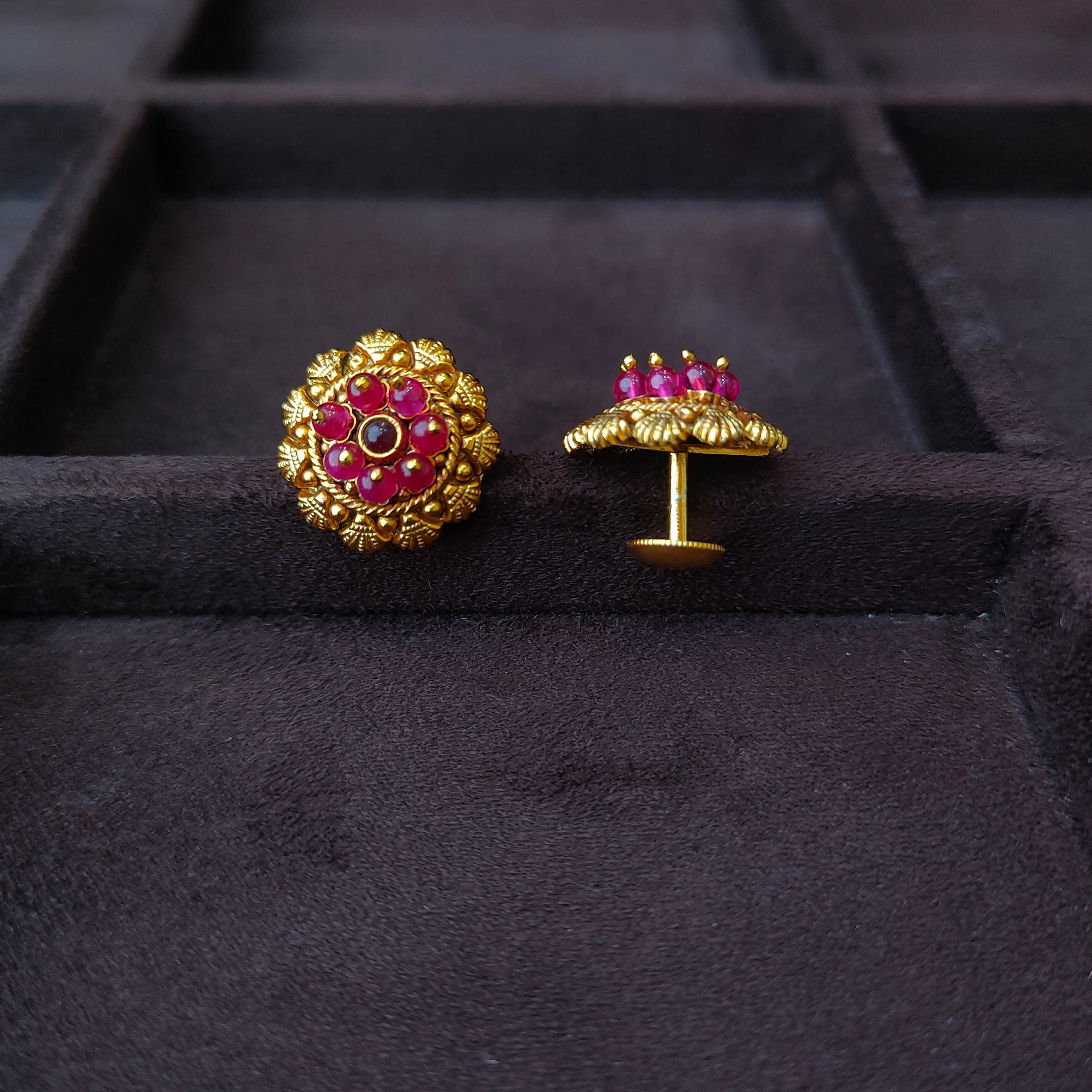 925 Silver Gold Plated Nakshi Round Earstud -0058