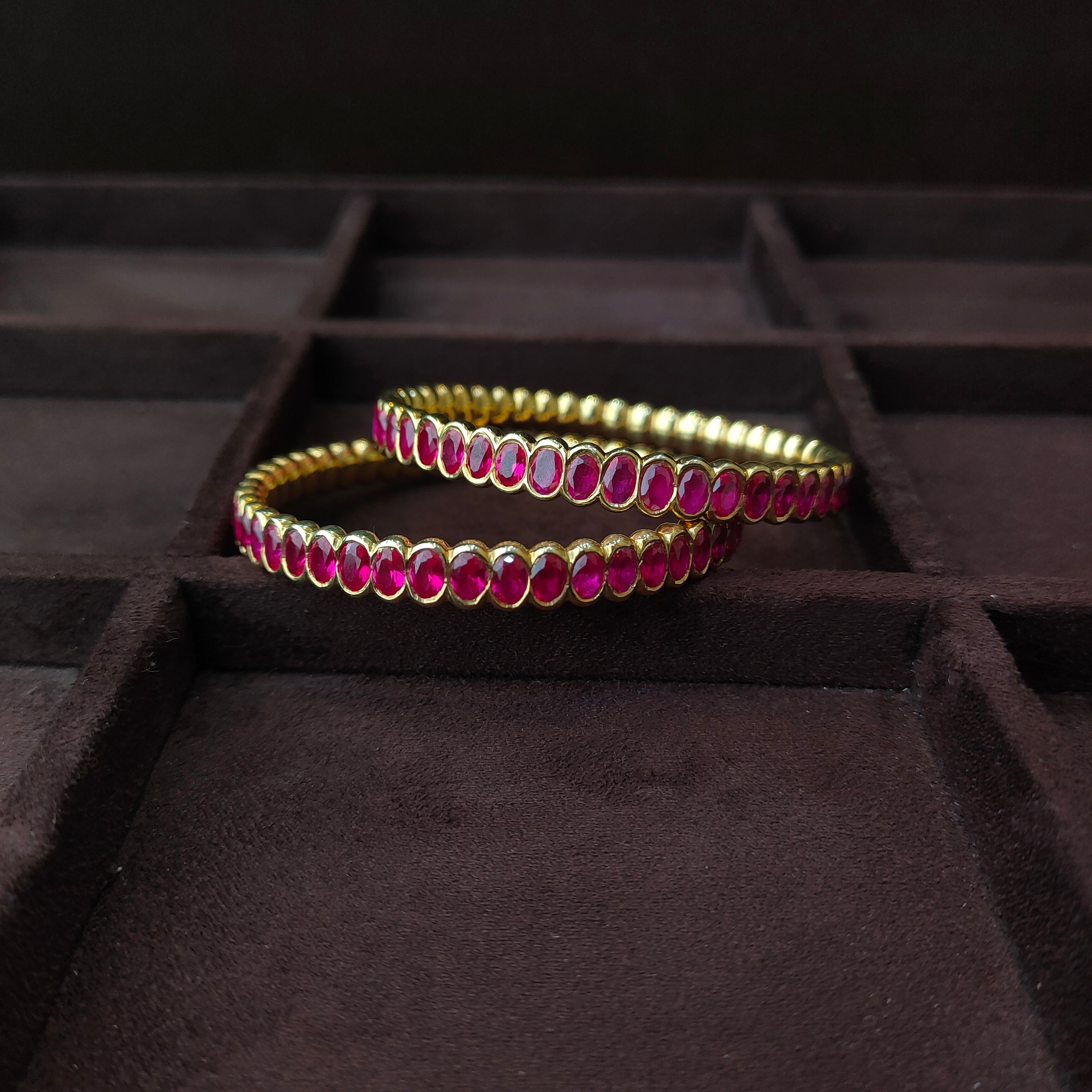 925 Silver Pink Stone Bangle -0069- Size-2.6