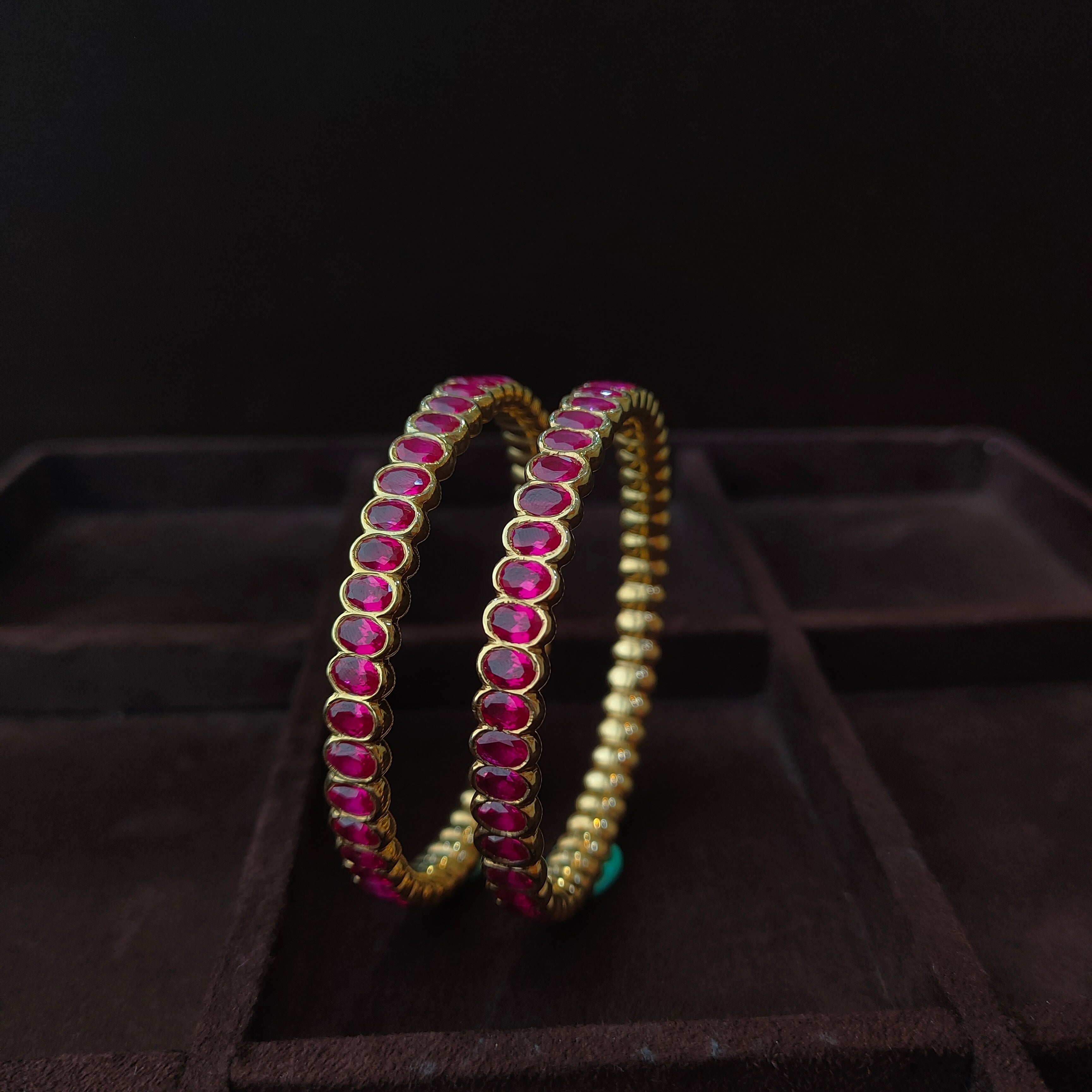 925 Silver Pink Stone Bangle -0069- Size-2.6