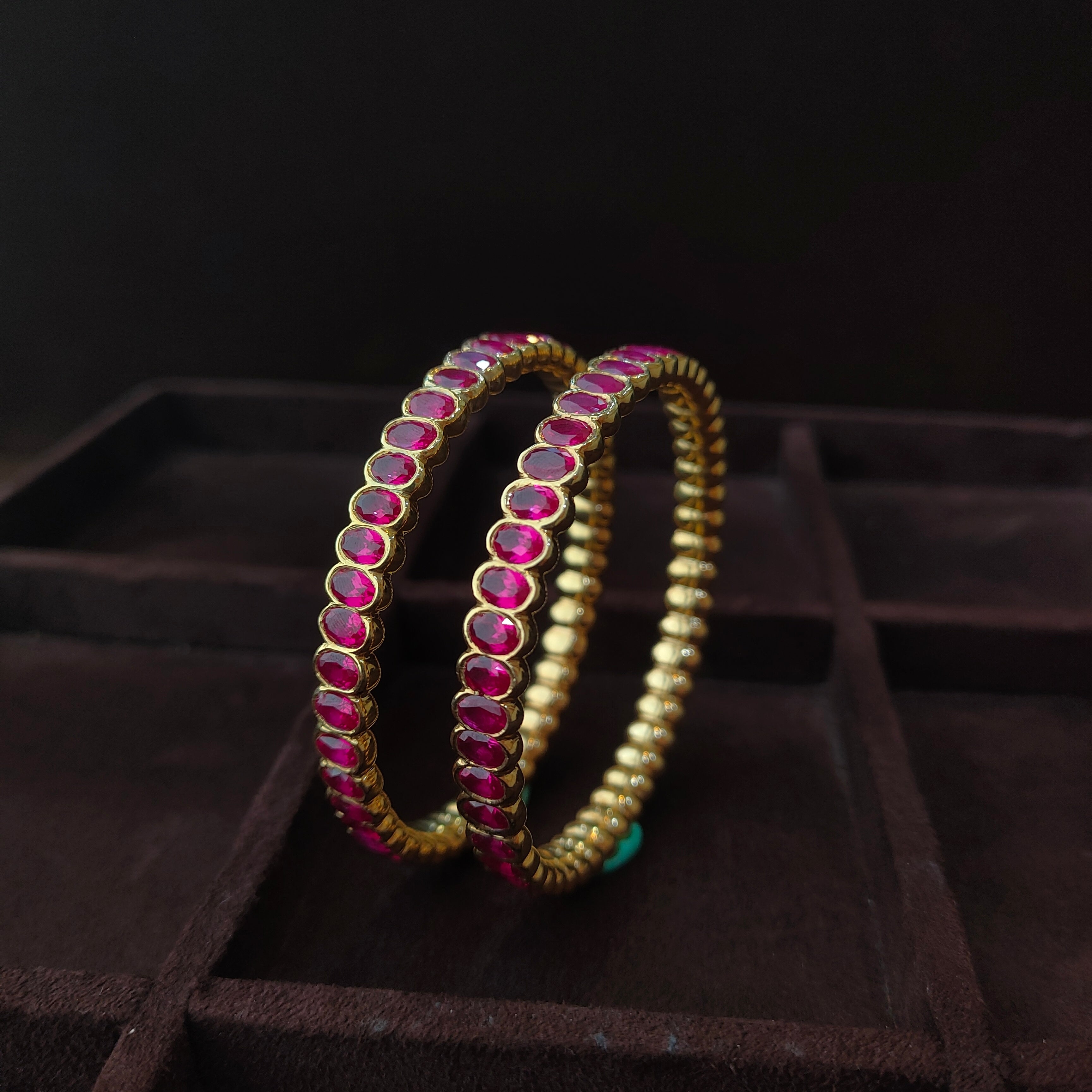 925 Silver Pink Stone Bangle -0069- Size-2.6