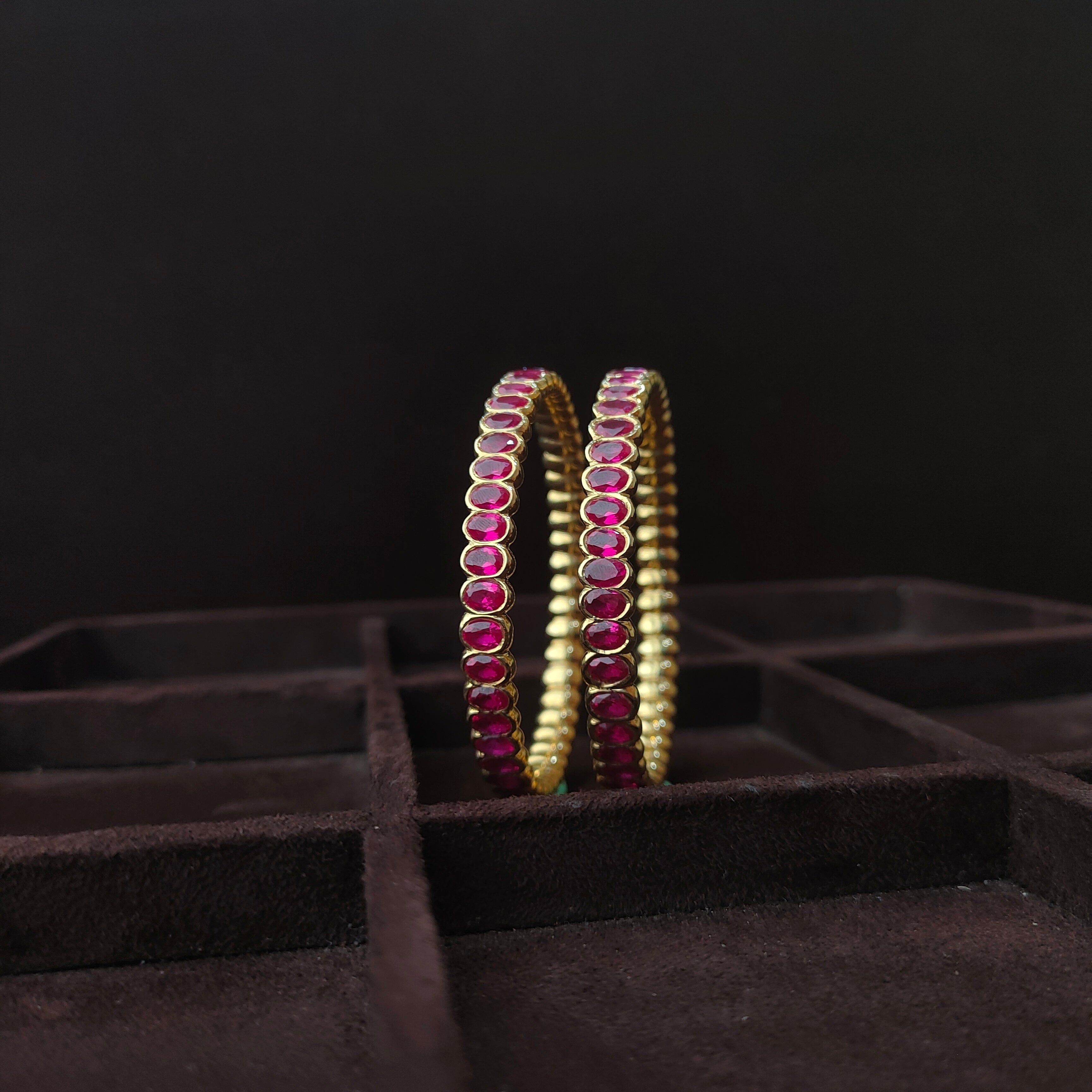 925 Silver Pink Stone Bangle -0069- Size-2.6