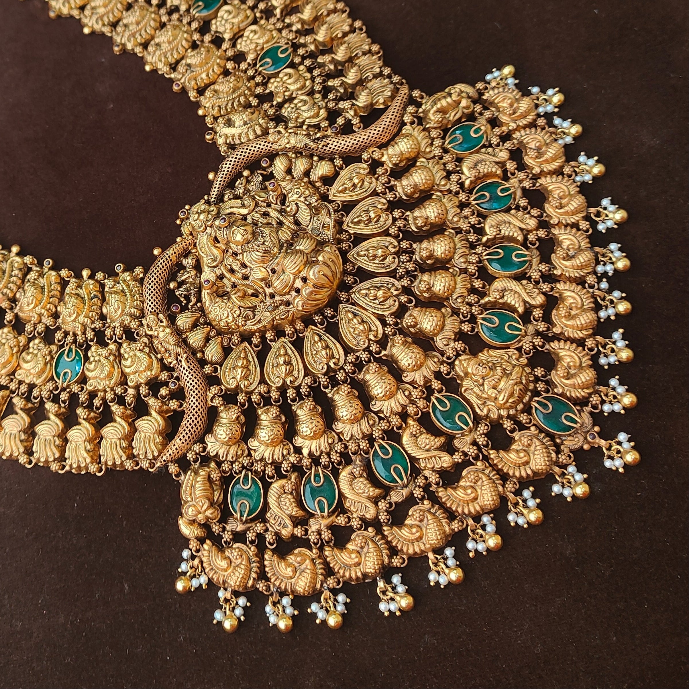 925 Silver Gold Plated Nakshi Bridal Haram-0065