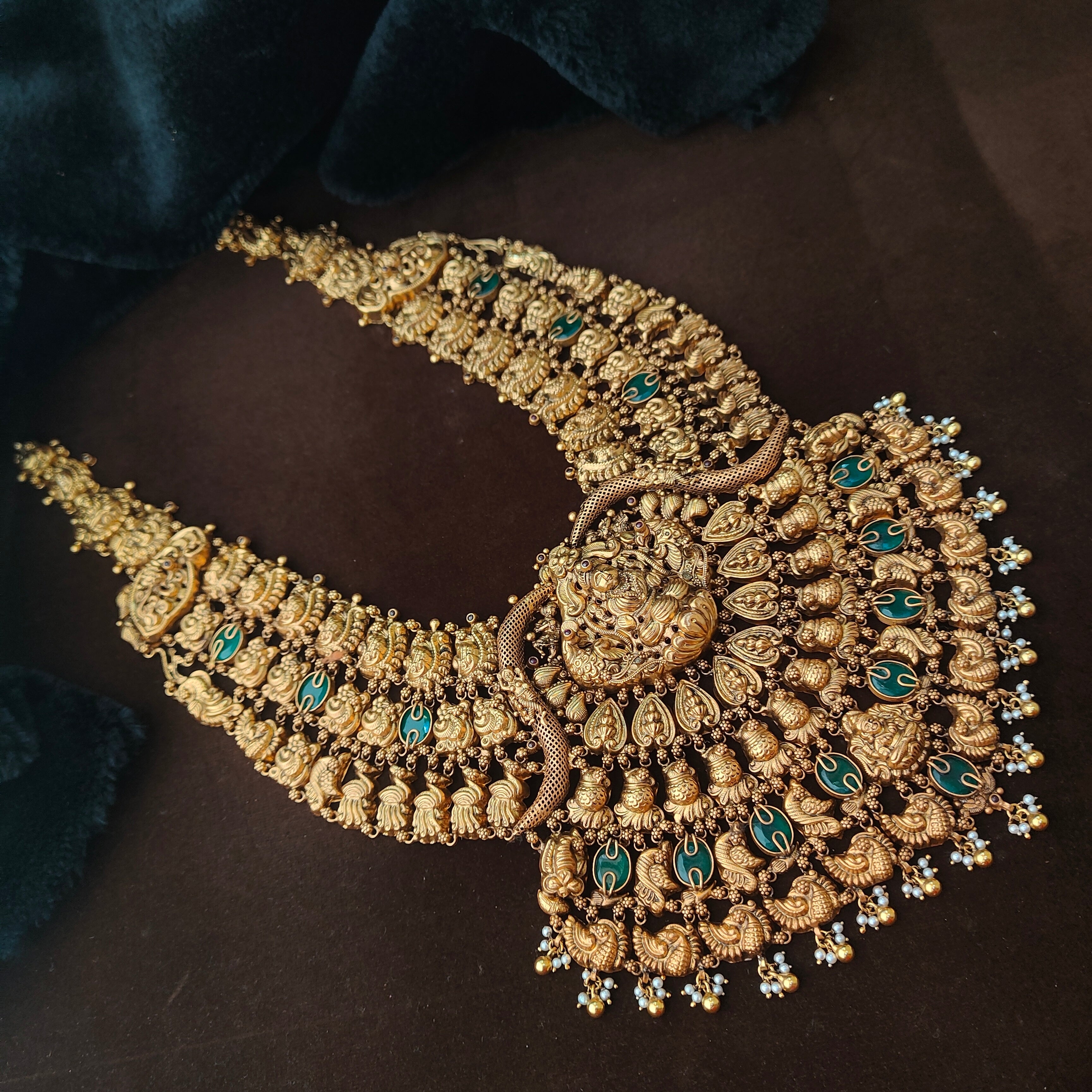 925 Silver Gold Plated Nakshi Bridal Haram-0065