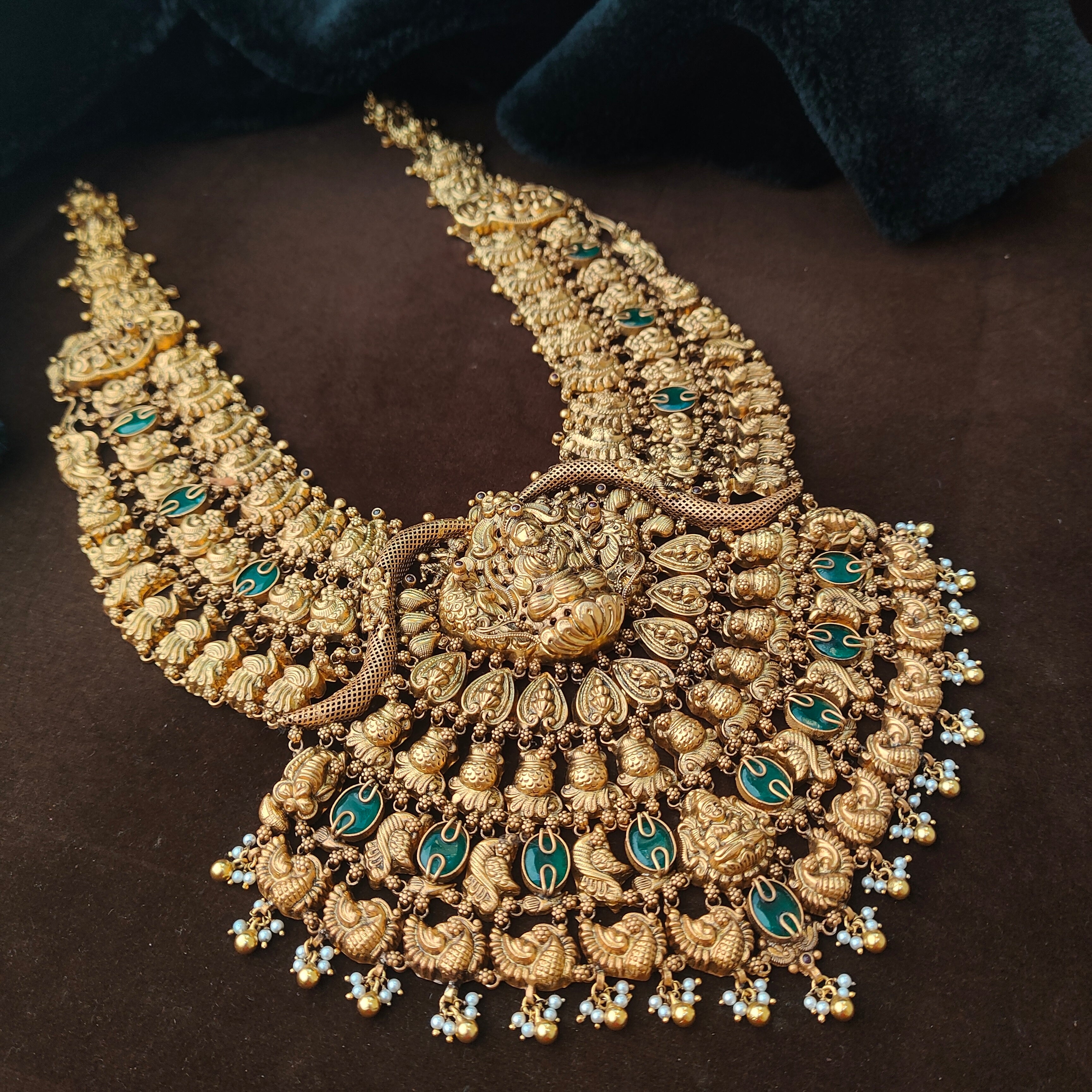925 Silver Gold Plated Nakshi Bridal Haram-0065