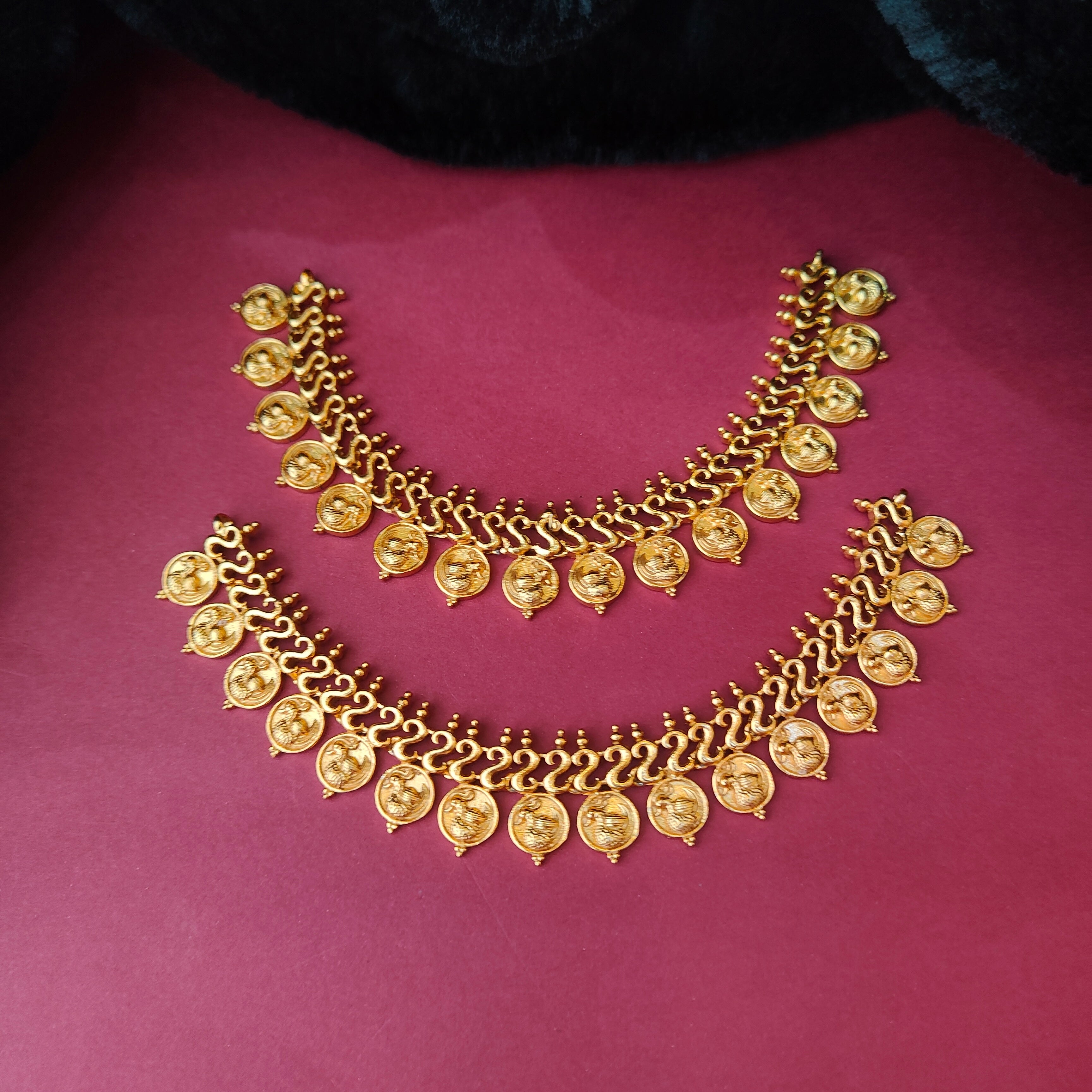 925 Silver Gold Plated Nakshi Coin Earchain-0068