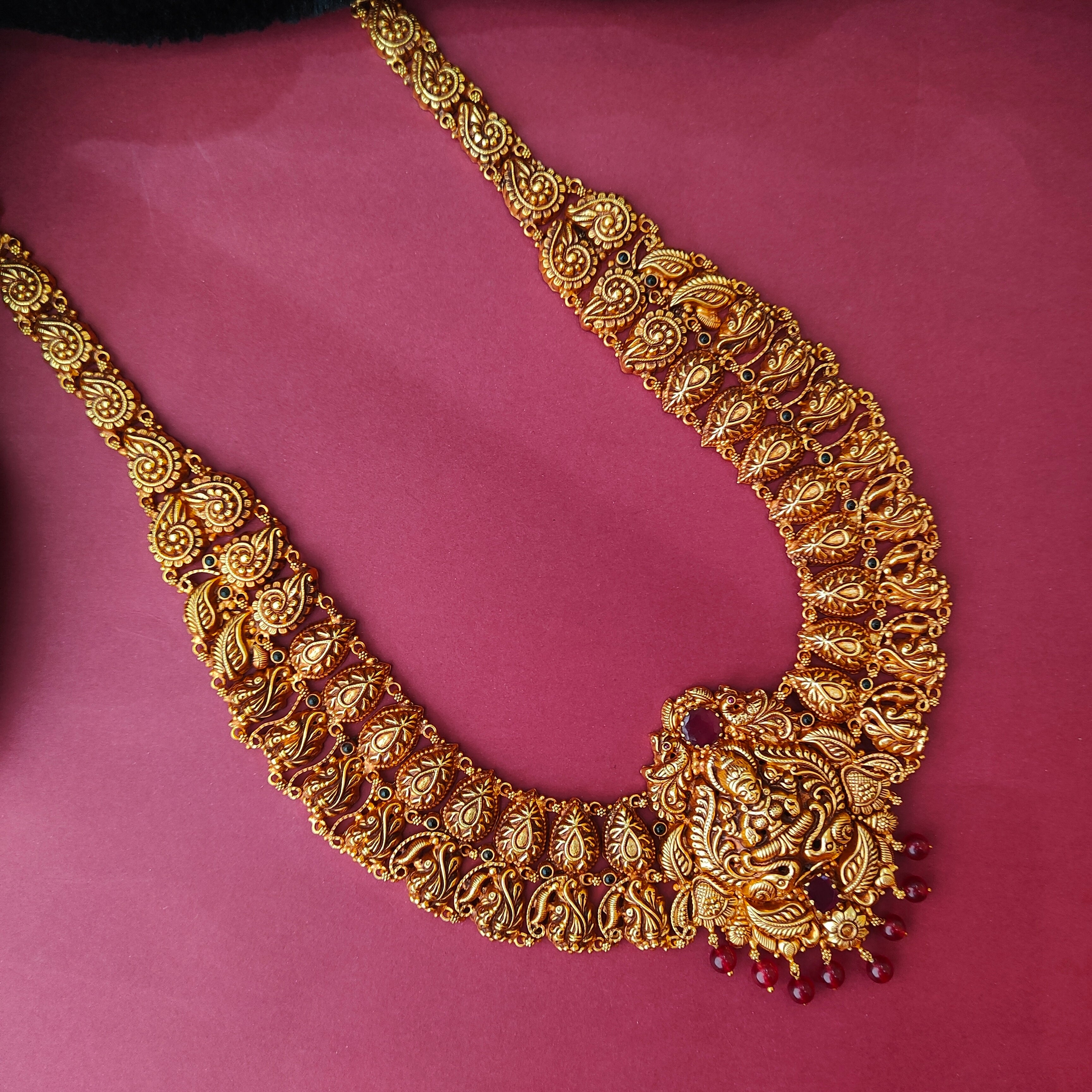 925 Silver Gold Plated Nakshi Haram-0054