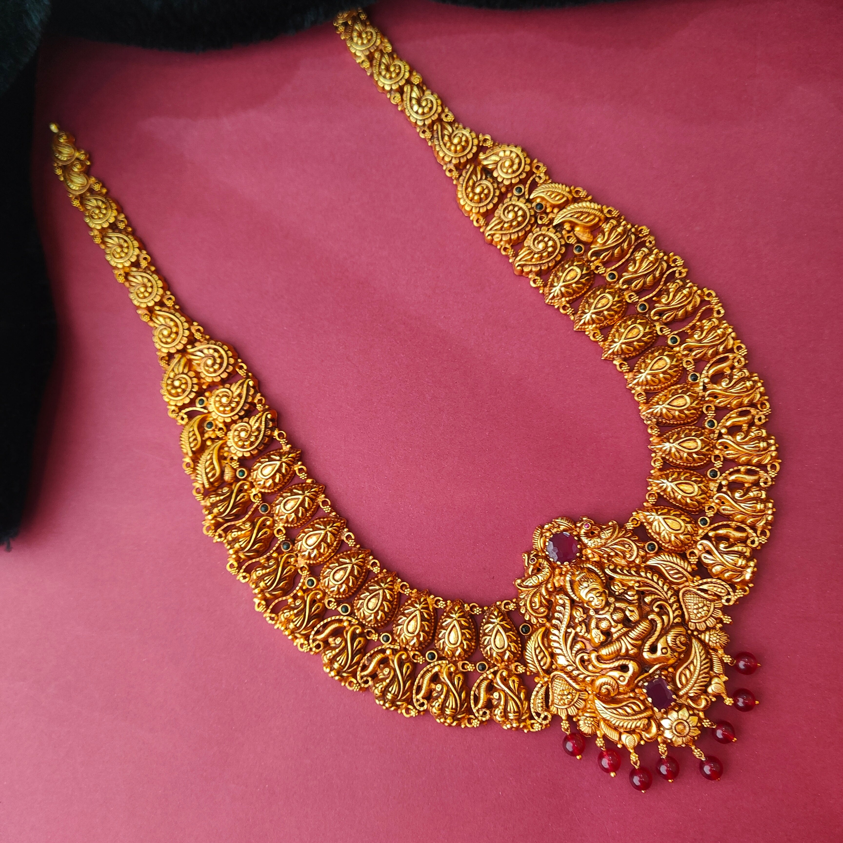 925 Silver Gold Plated Nakshi Haram-0054