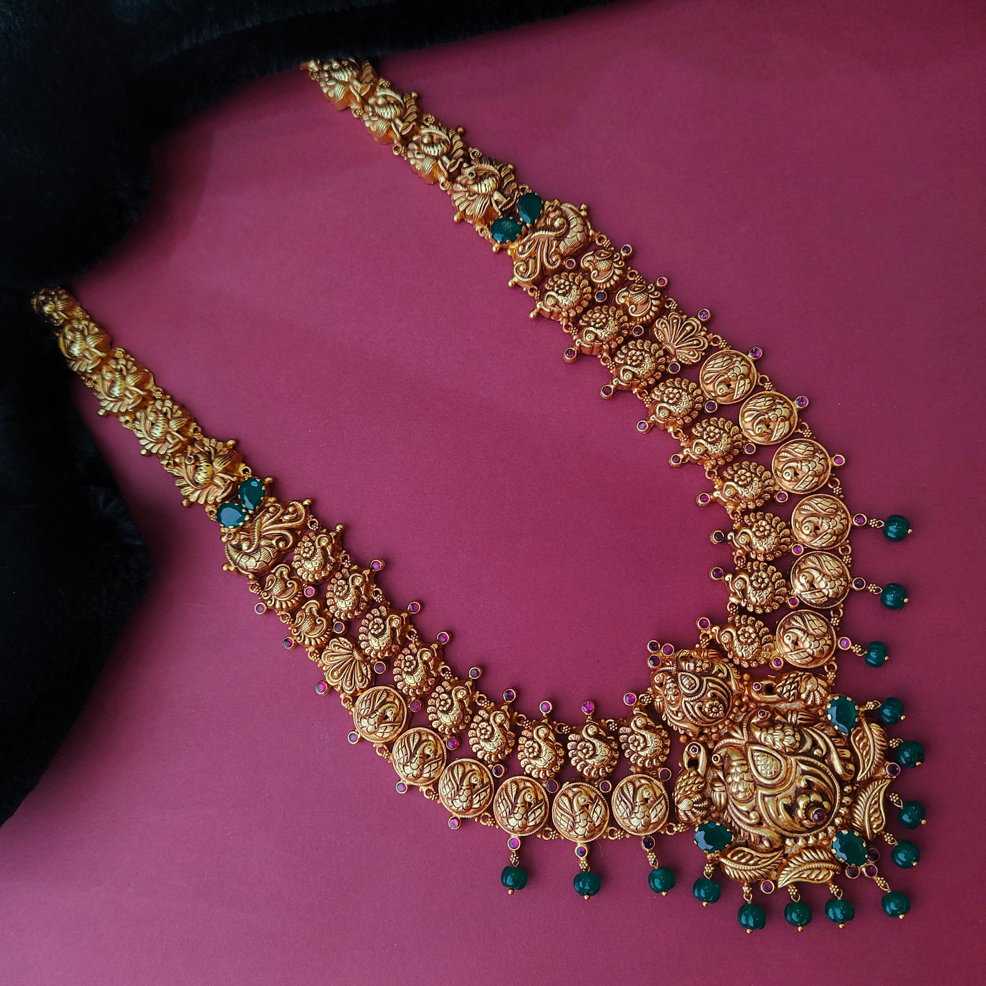 925 Silver Gold Plated Nakshi Haram-0035