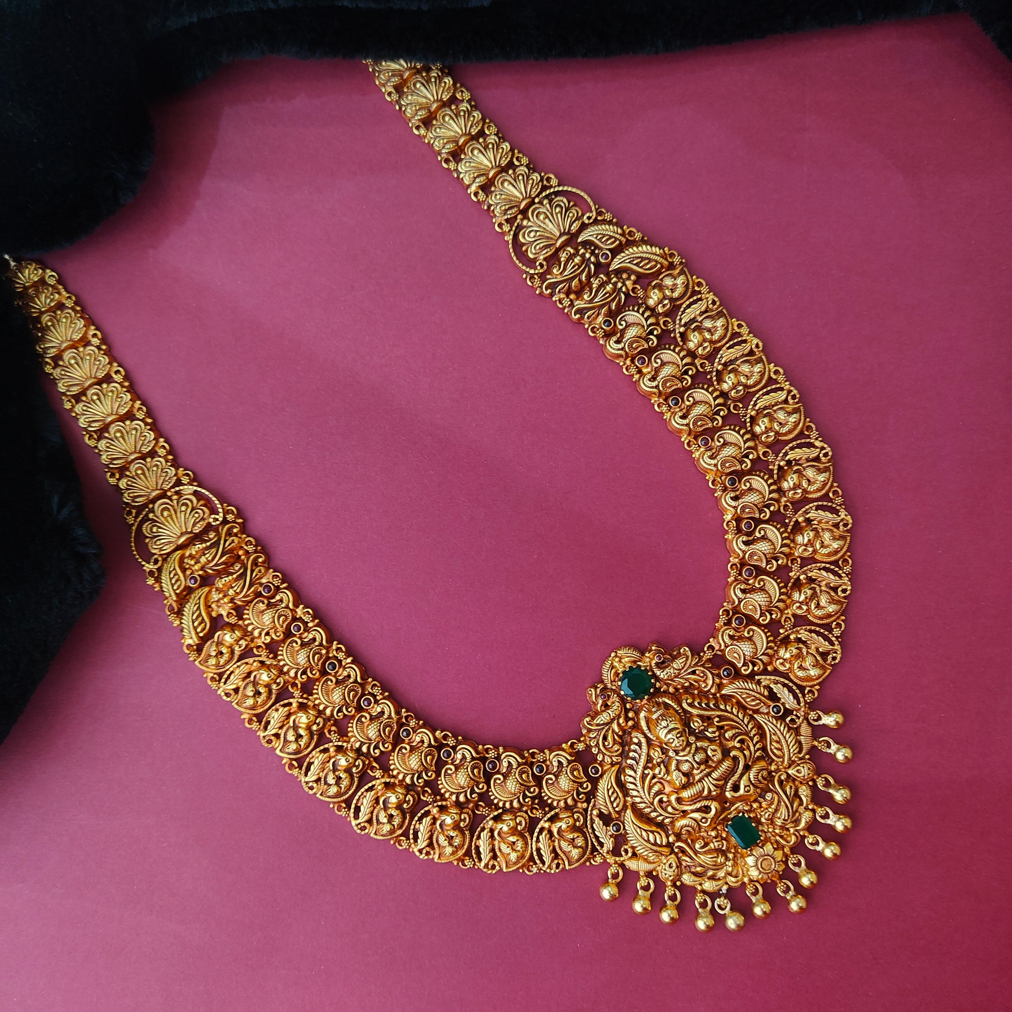 925 Silver Gold Plated Nakshi Haram-0038