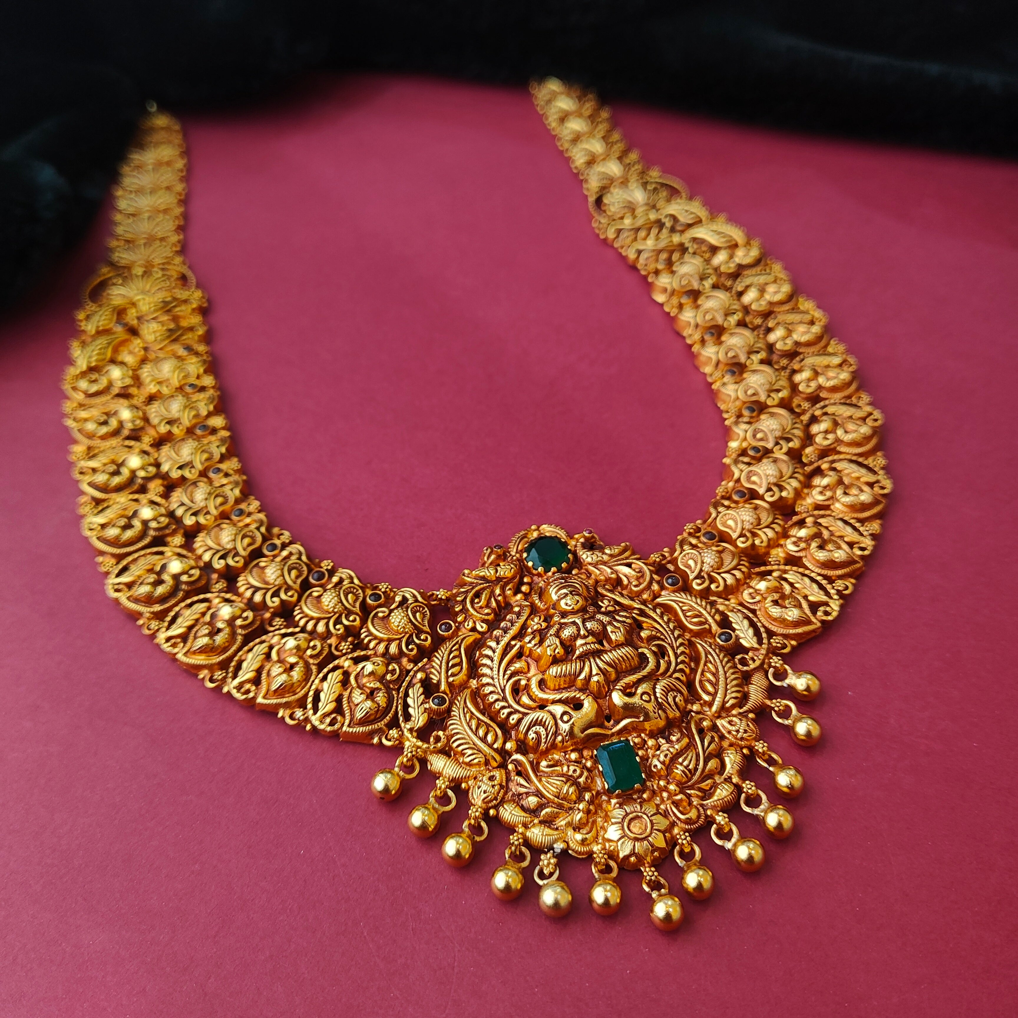 925 Silver Gold Plated Nakshi Haram-0038