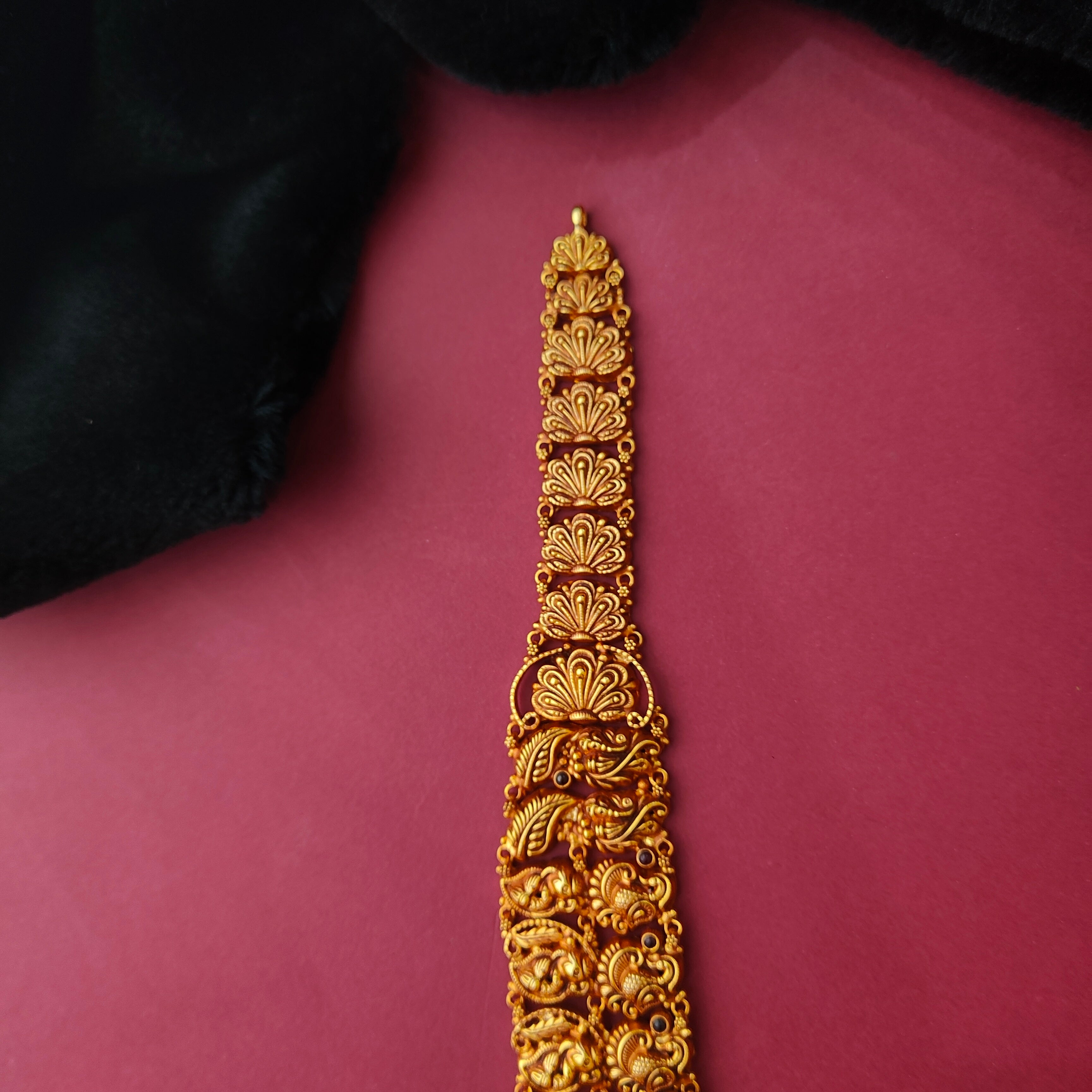 925 Silver Gold Plated Nakshi Haram-0038