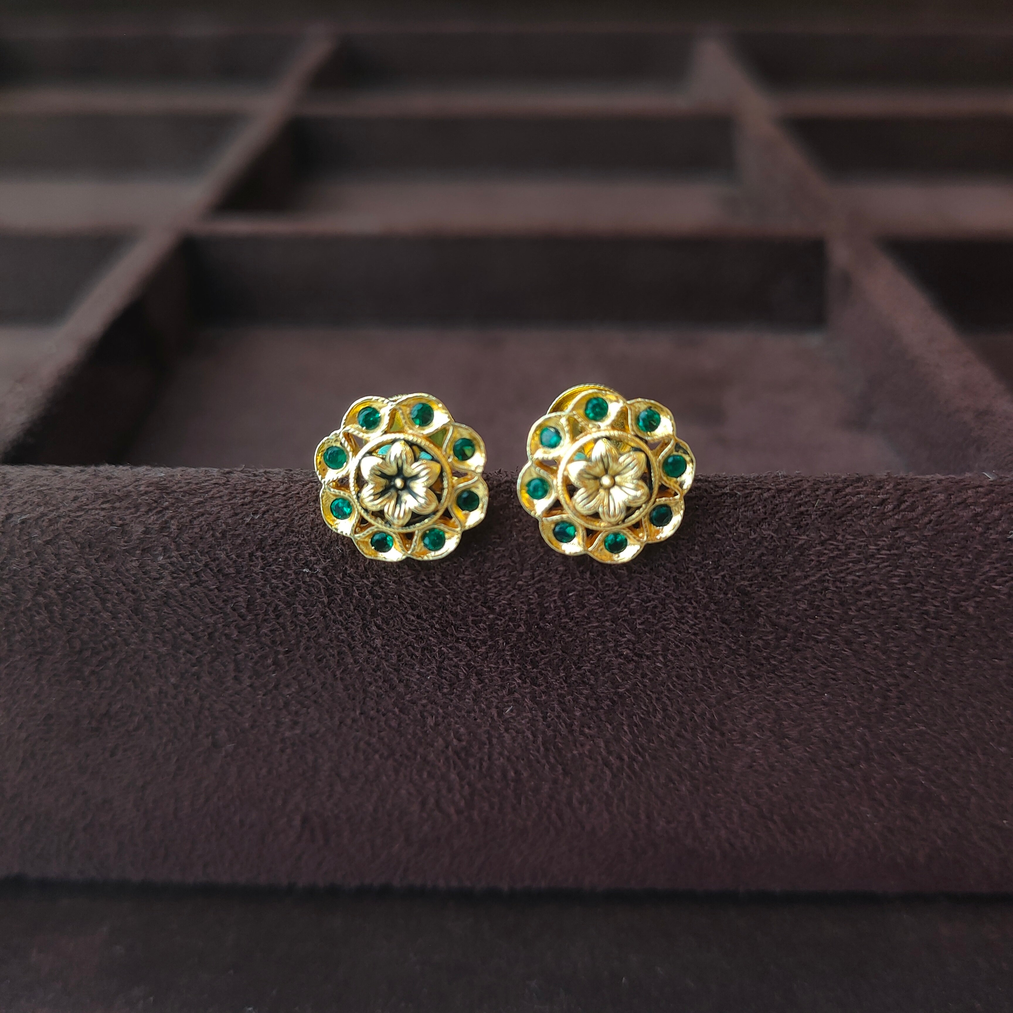 925 Silver Gold Plated Floral Earring -0061