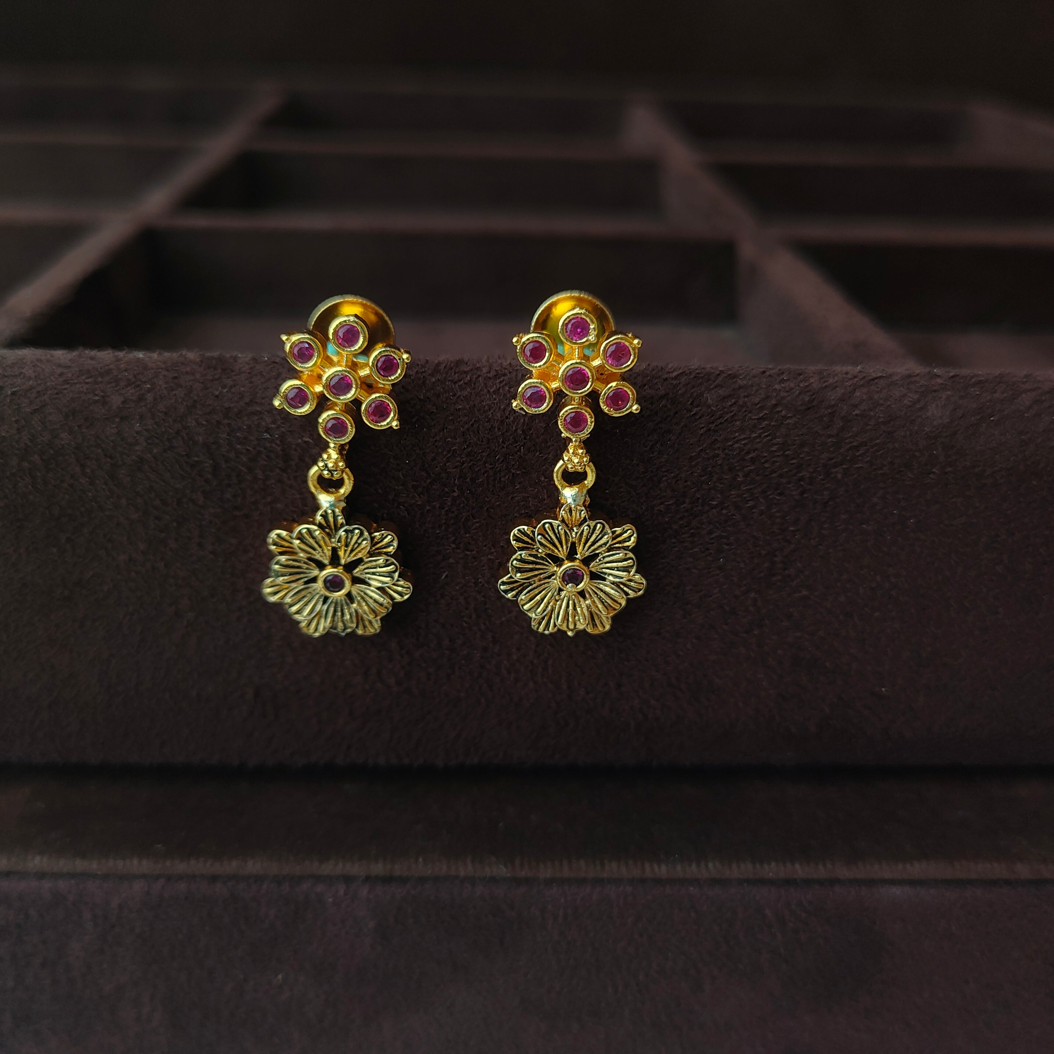 925 Silver Gold Plated Floral Earring -0089