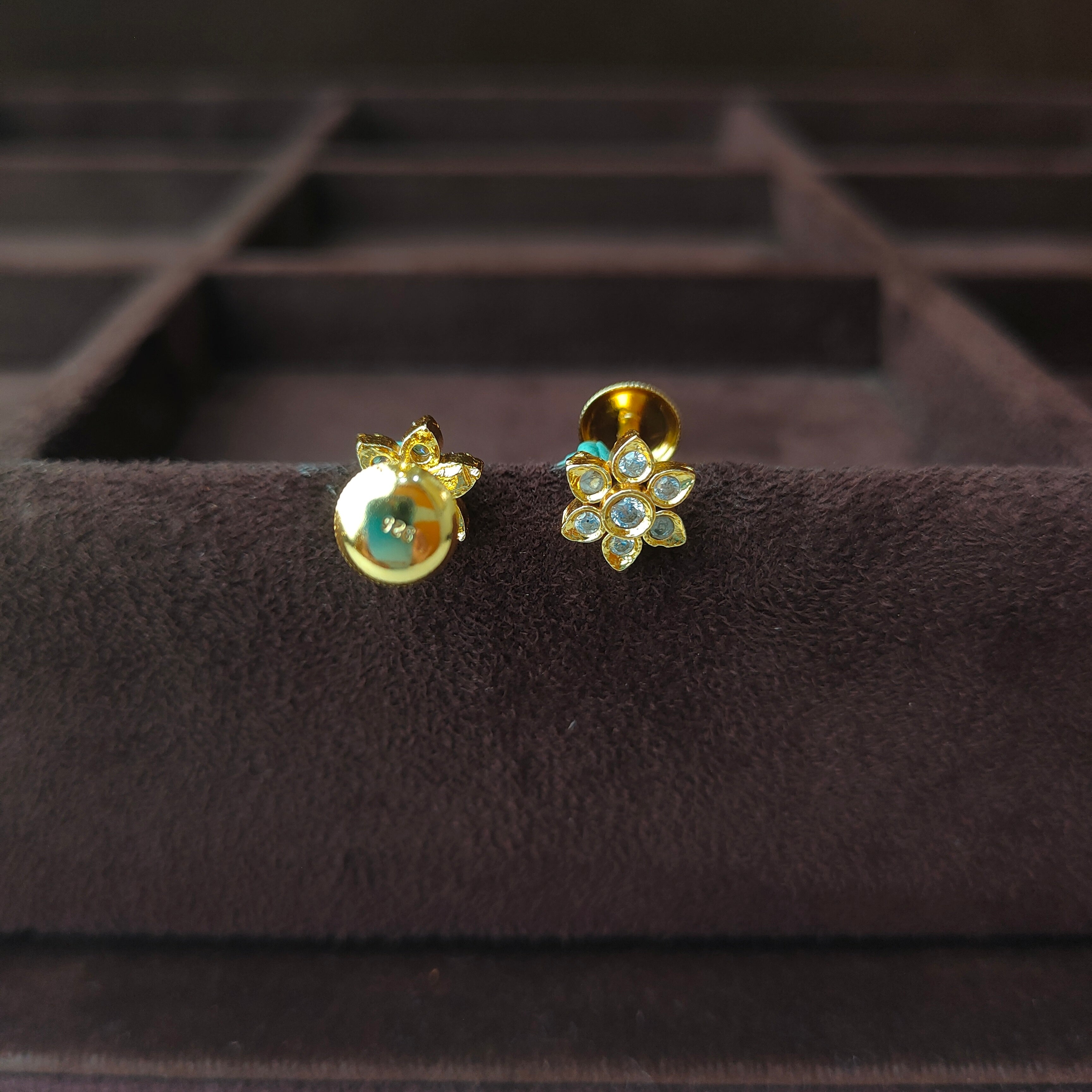 925 Silver Gold Plated Floral Earring -0065