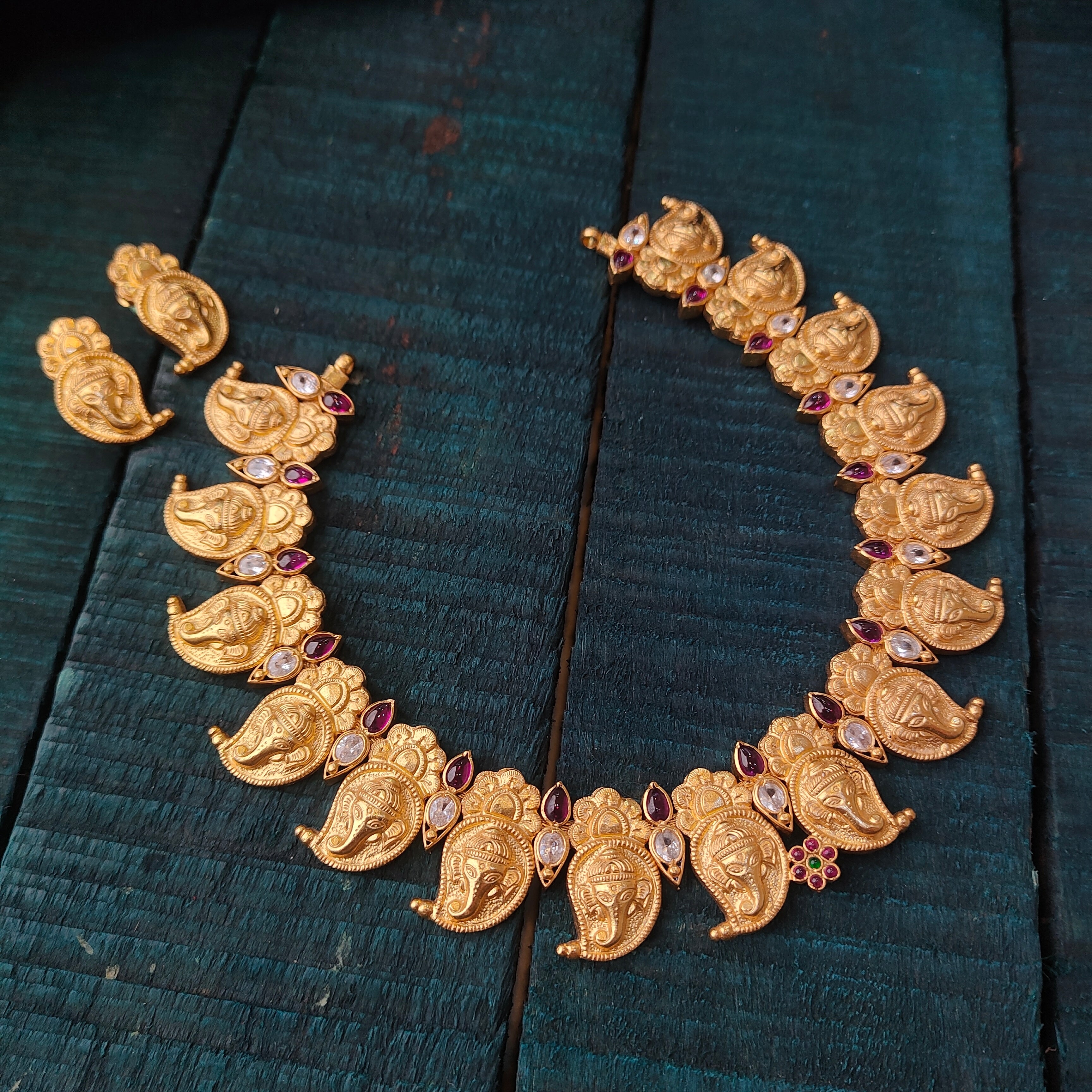 Pure 925 Silver Gold Plated Ganesh Necklace Set -6483