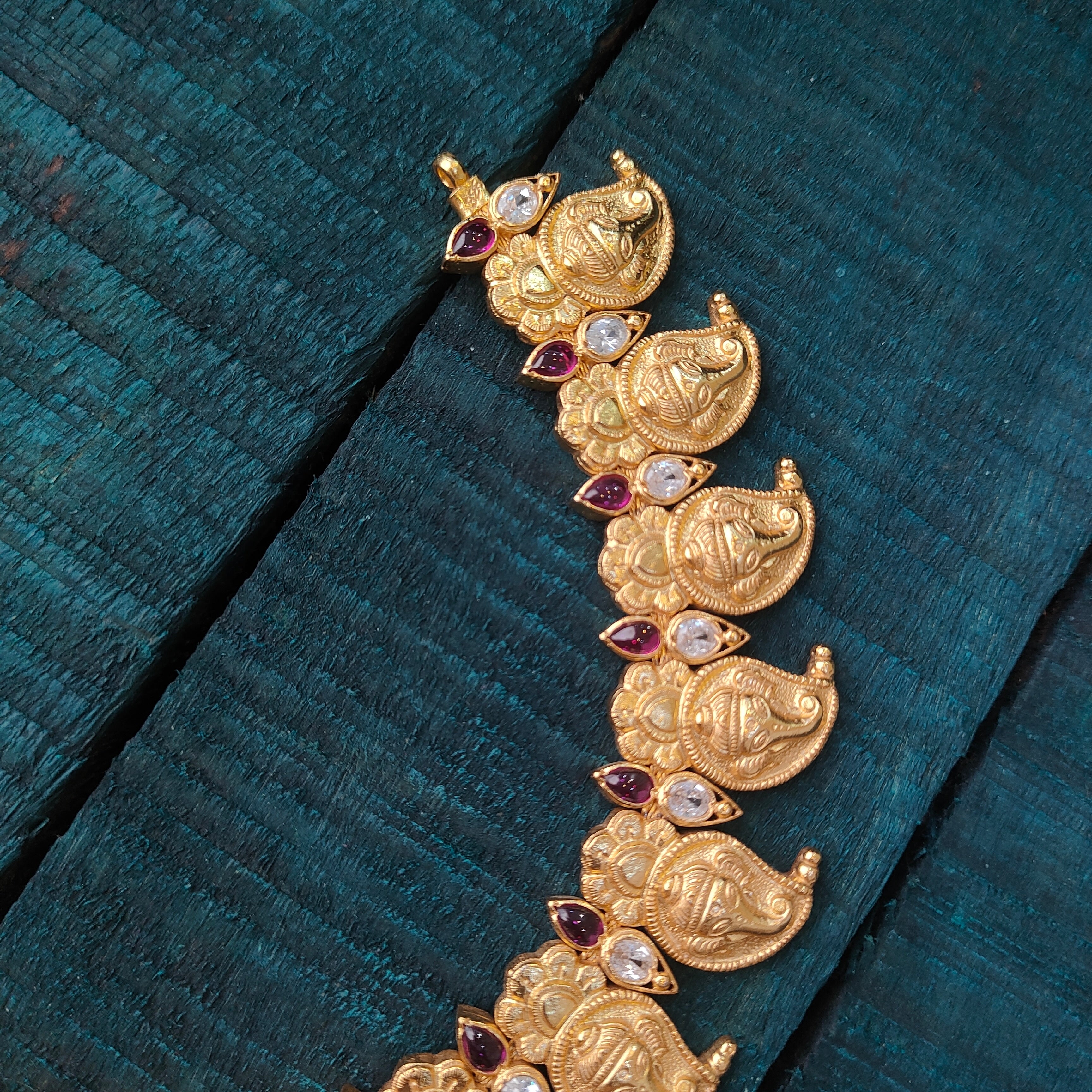 Pure 925 Silver Gold Plated Ganesh Necklace Set -6483