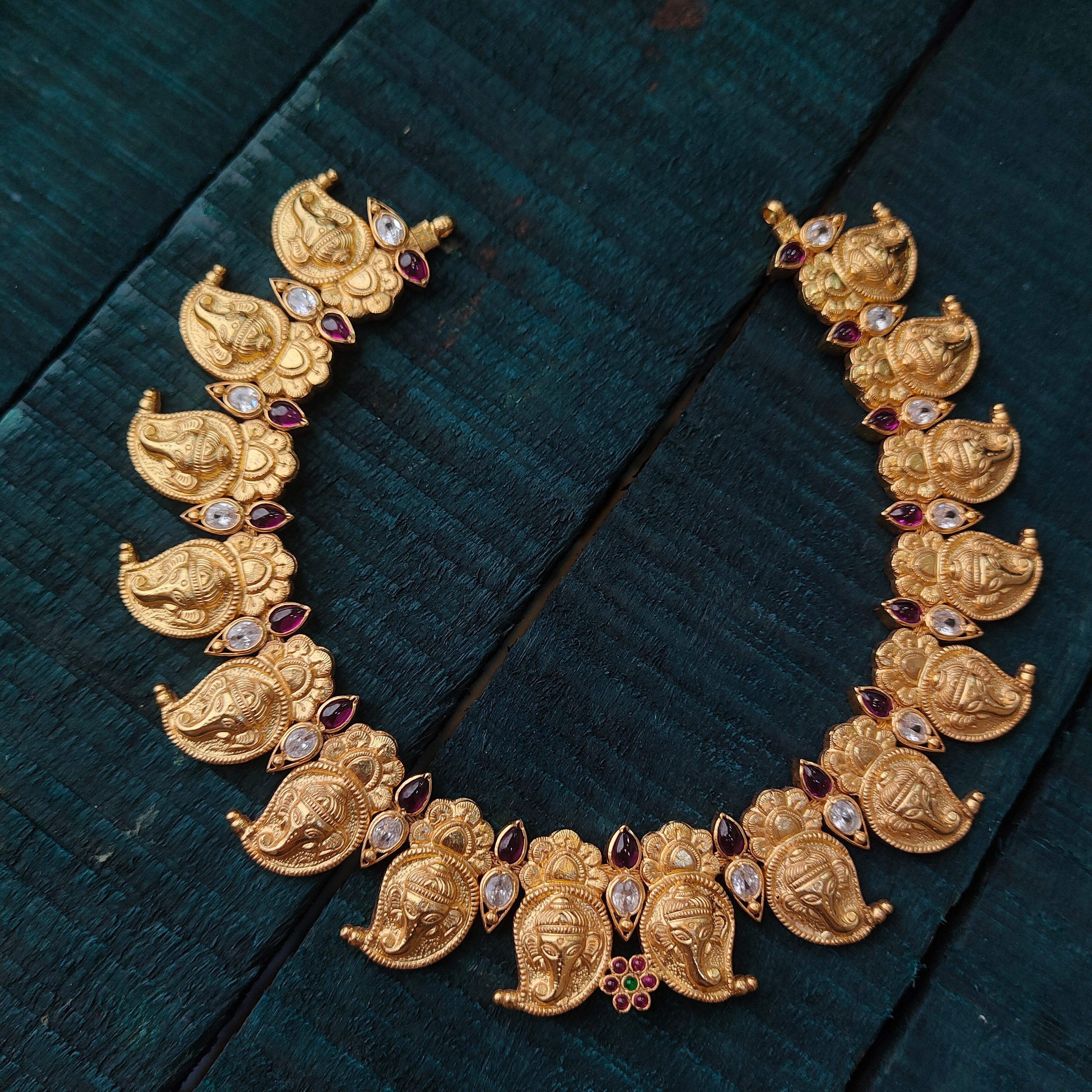 Pure 925 Silver Gold Plated Ganesh Necklace Set -6483