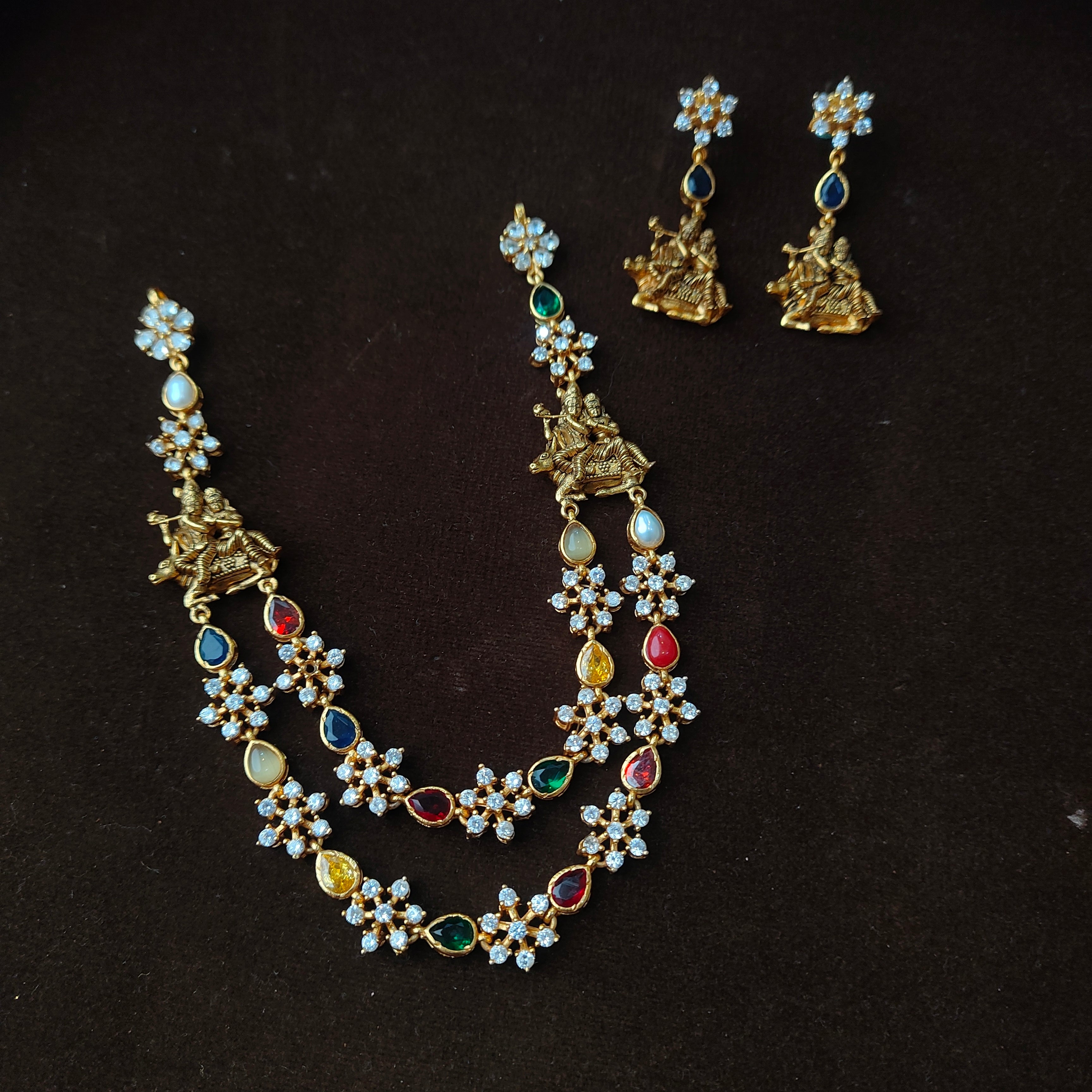 925 Silver Krishna Radha Navaratna Necklace set-1464