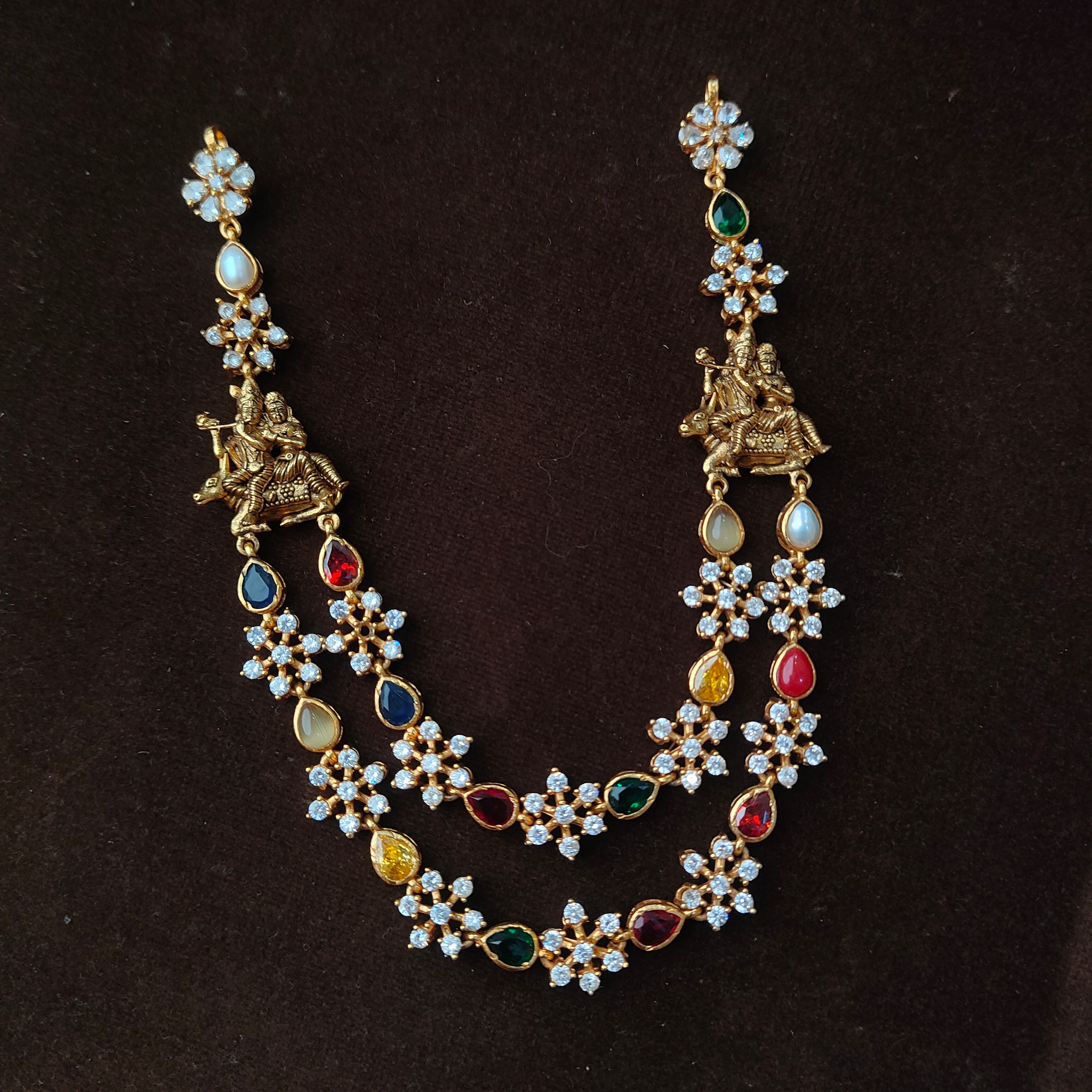 925 Silver Krishna Radha Navaratna Necklace set-1464