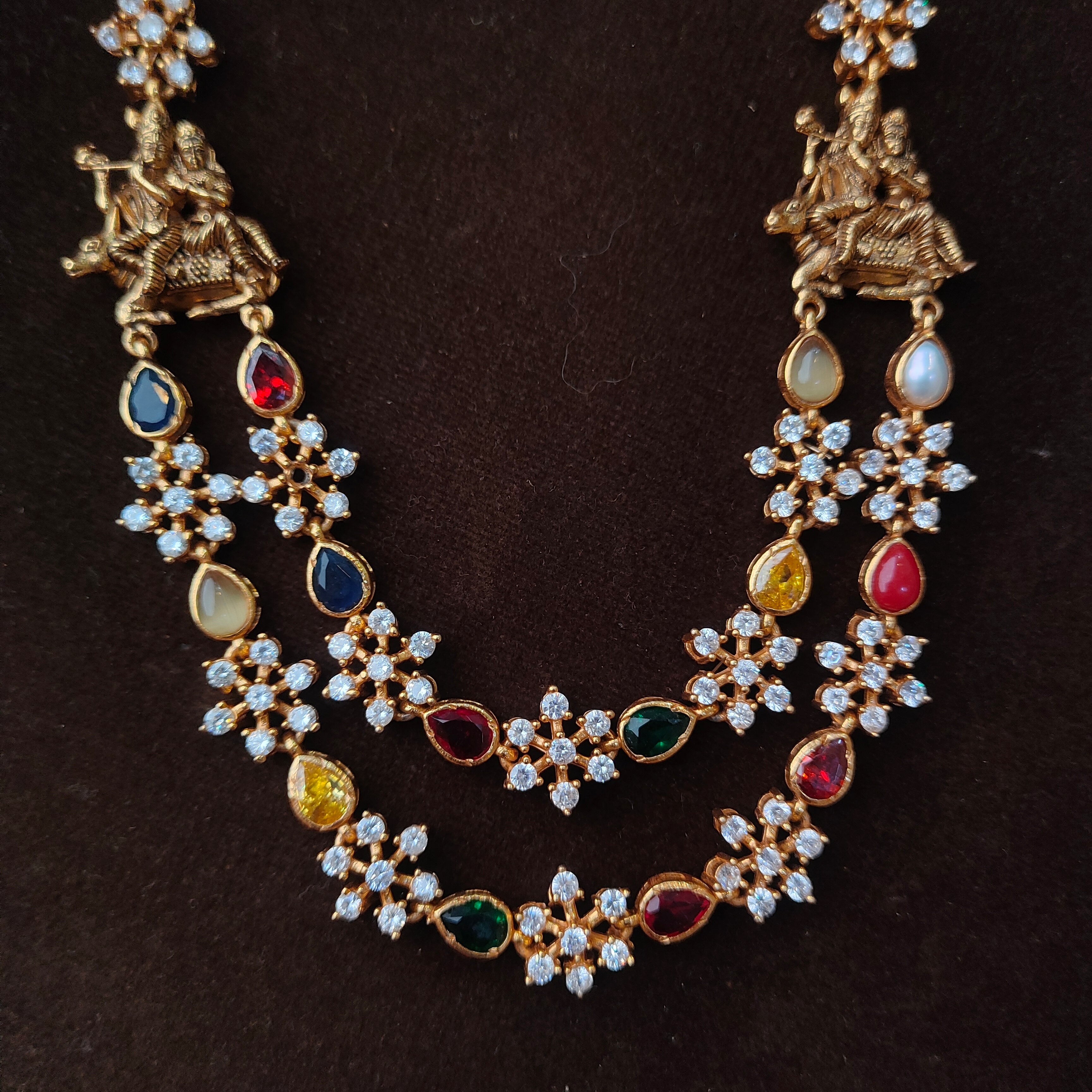 925 Silver Krishna Radha Navaratna Necklace set-1464