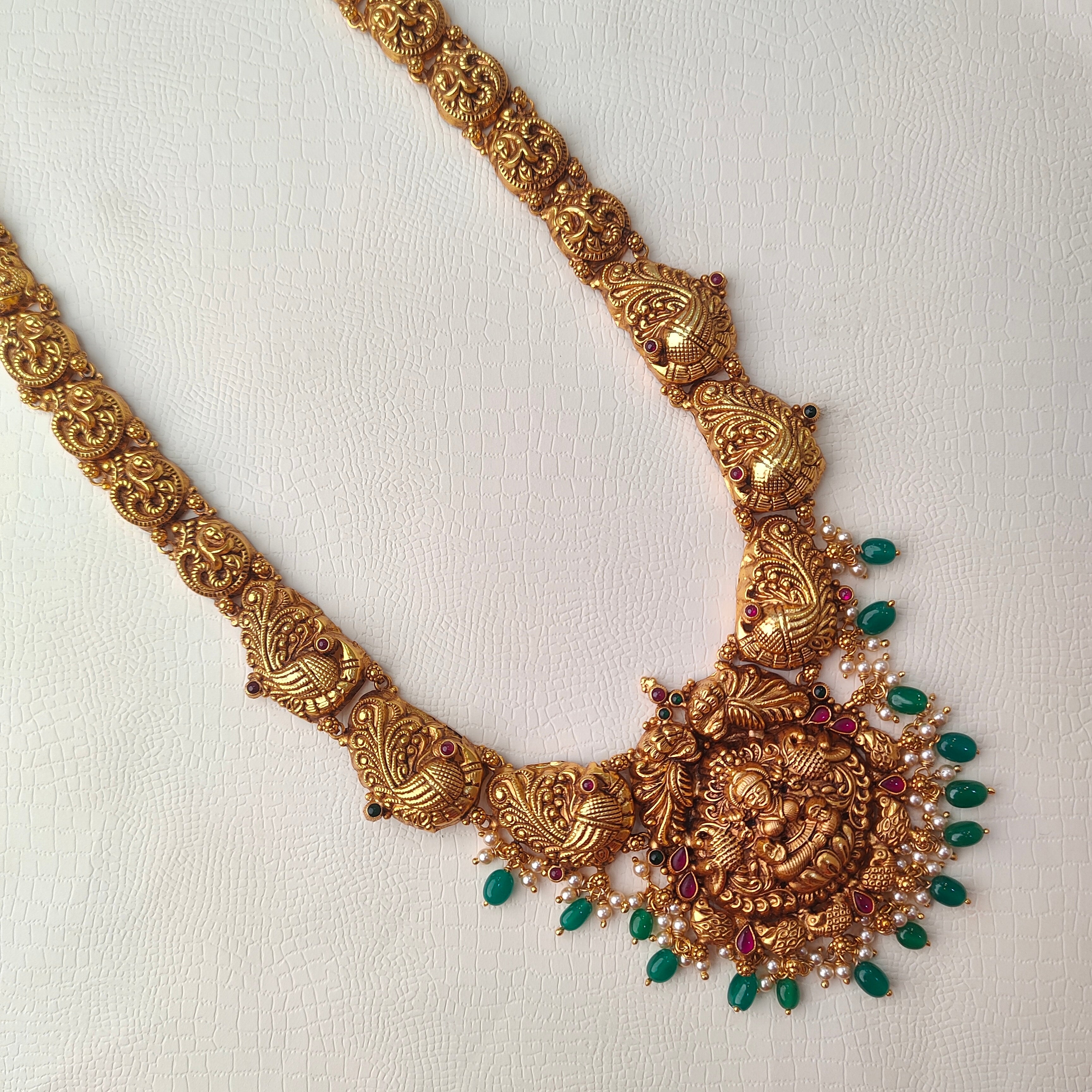 925 Silver Gold Plated Nakshi Lakshmi Haram-5556