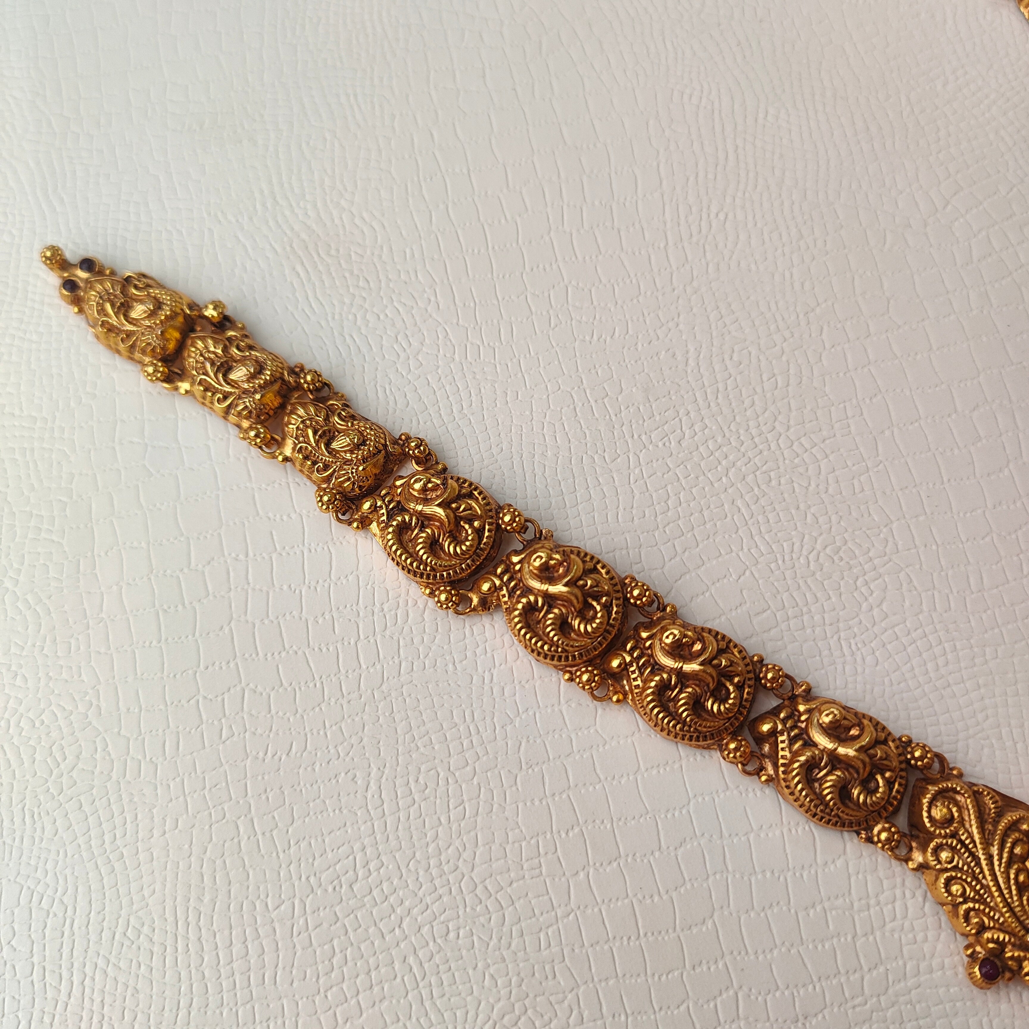 925 Silver Gold Plated Nakshi Lakshmi Haram-5556