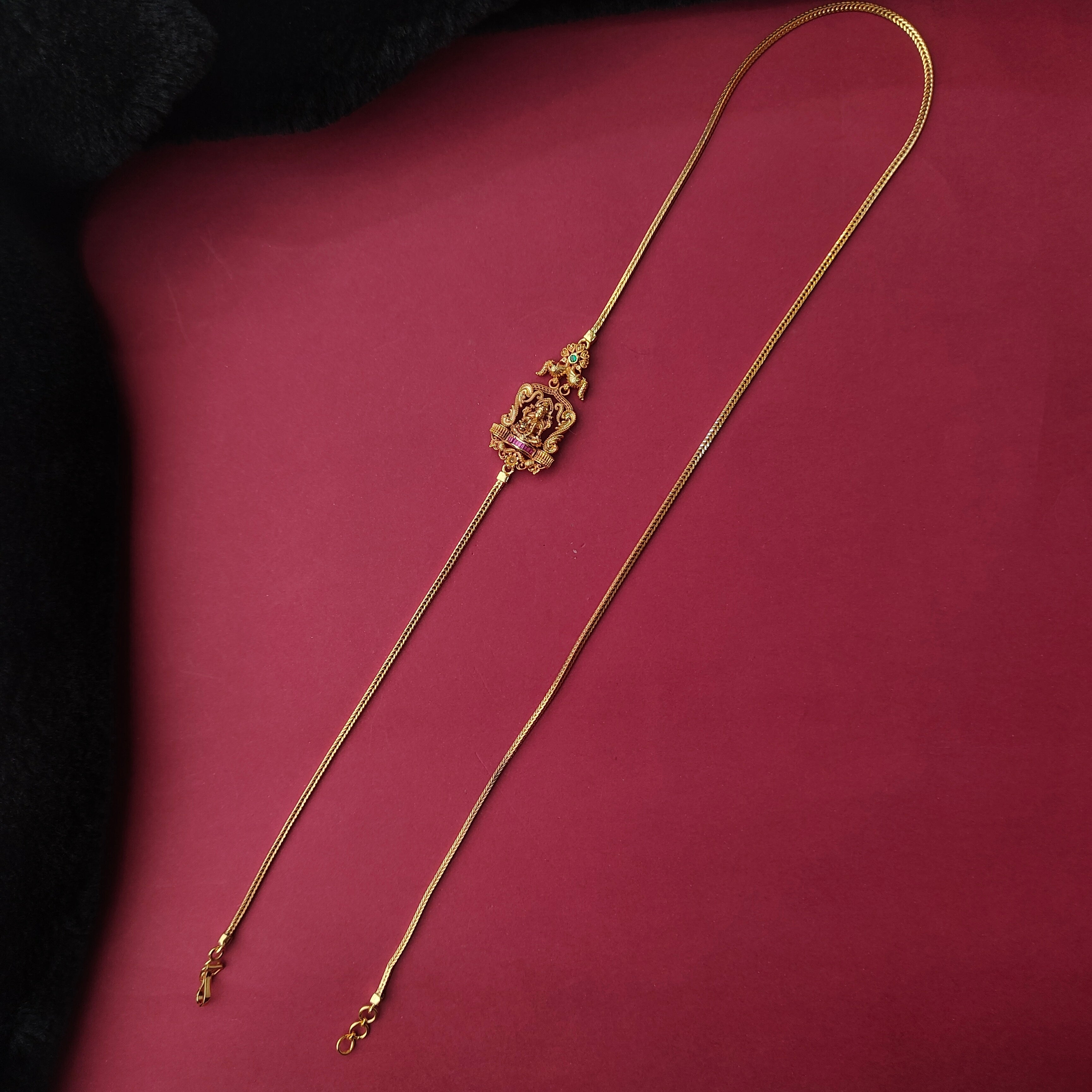 925 Silver Gold Plated Lakshmi Pendant Mugapu Chain-223