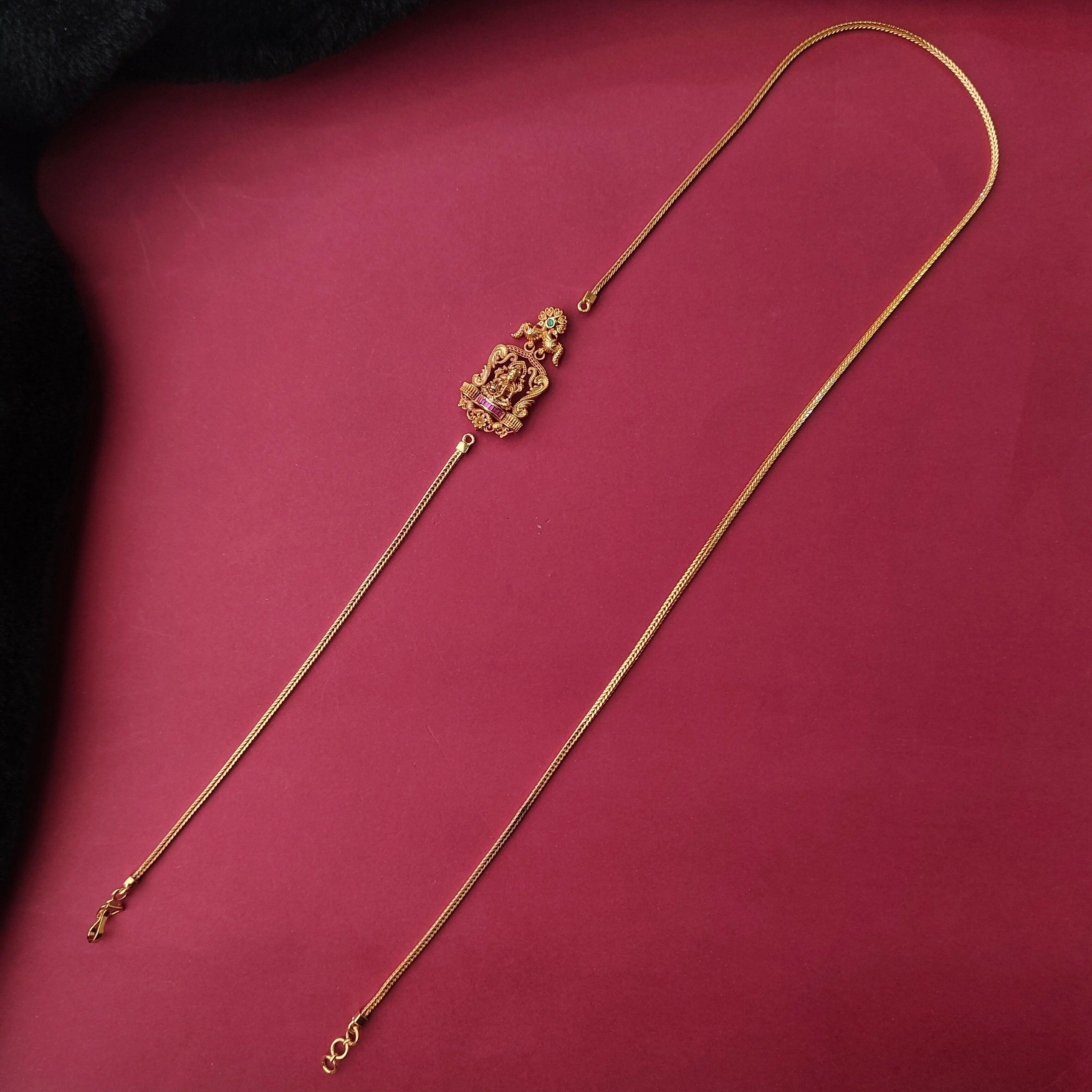 925 Silver Gold Plated Lakshmi Pendant Mugapu Chain-223