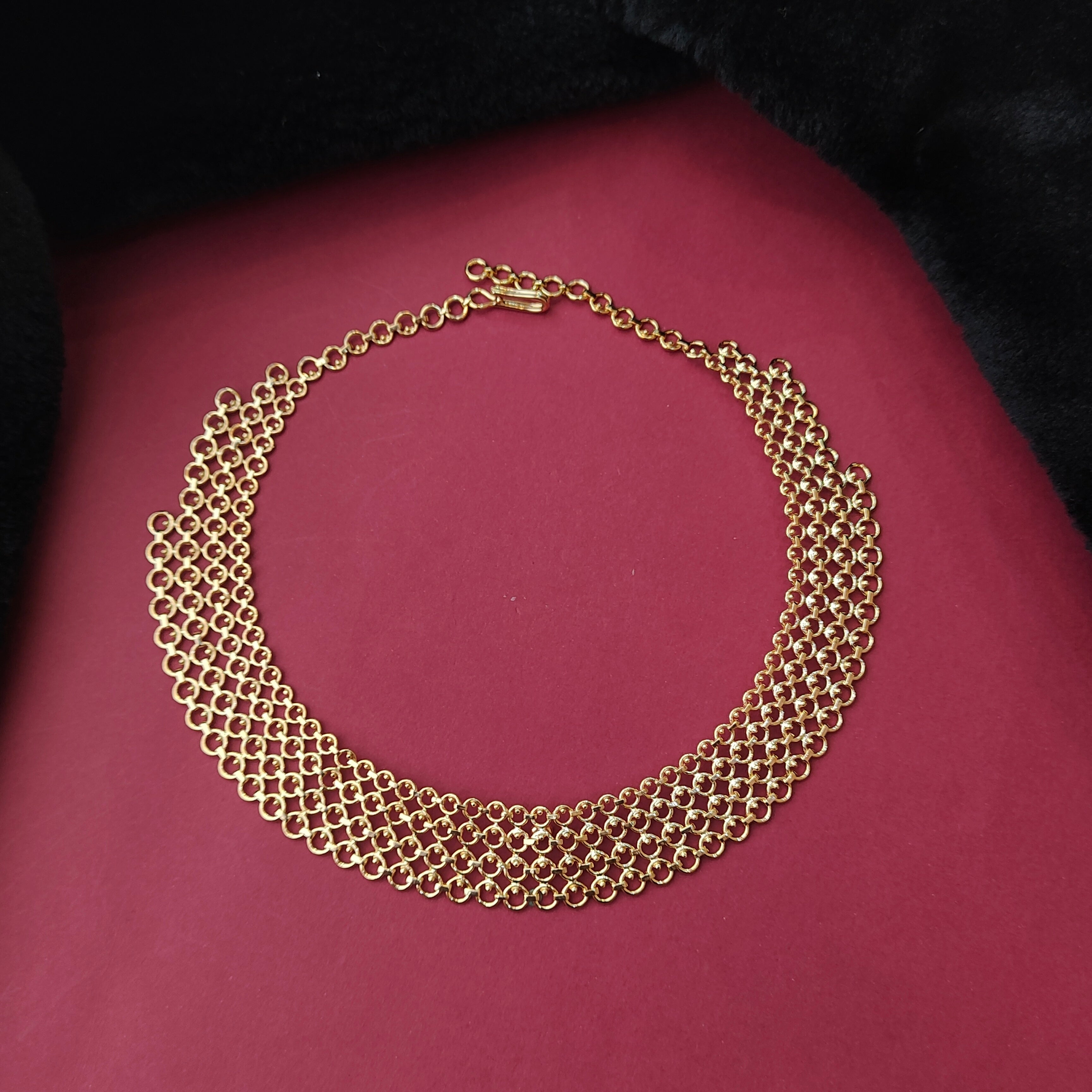 925 Silver Gold Plated Mesh Necklace With Earrings -0199