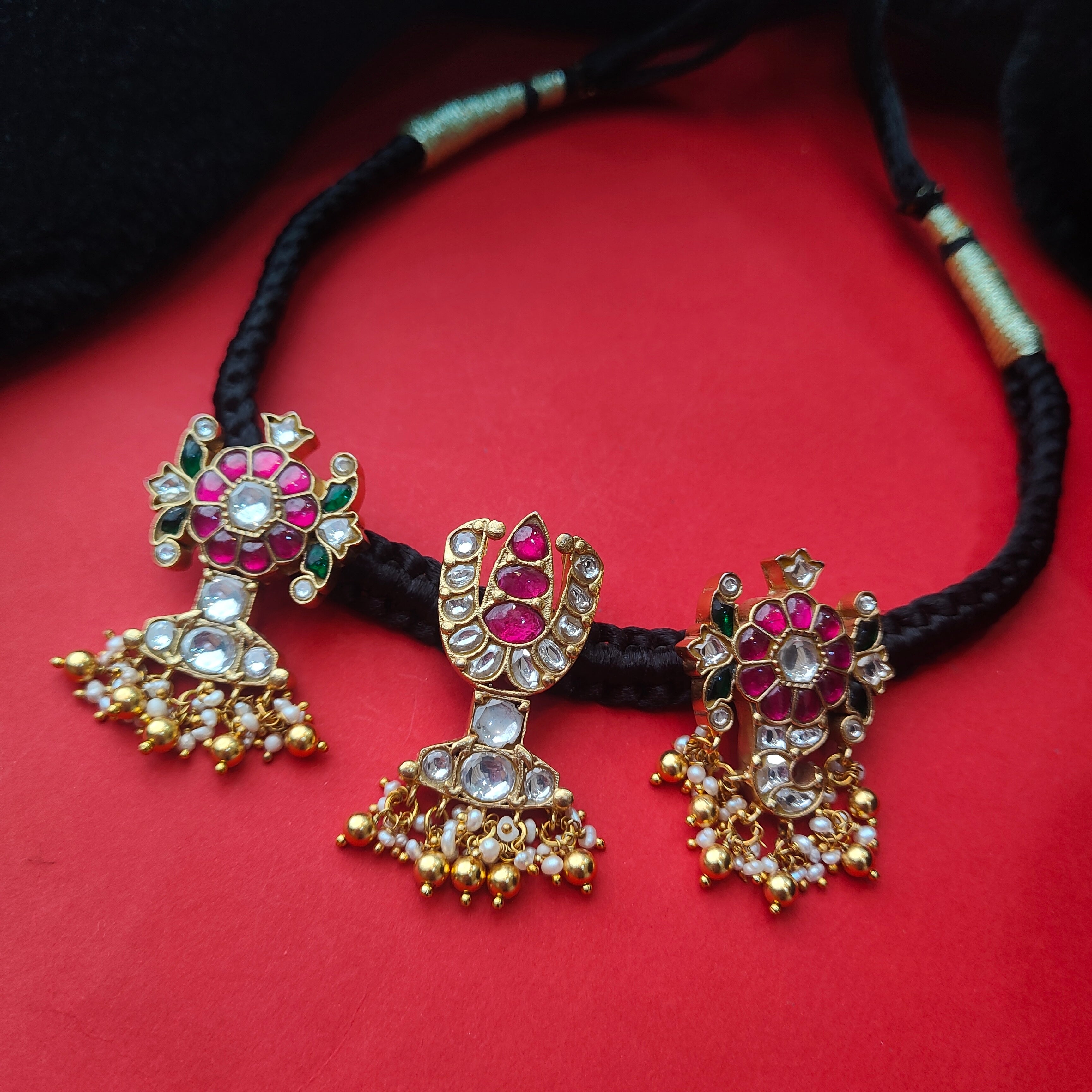 Pure 925 Gold Plated Kundan Thread Necklace -5740