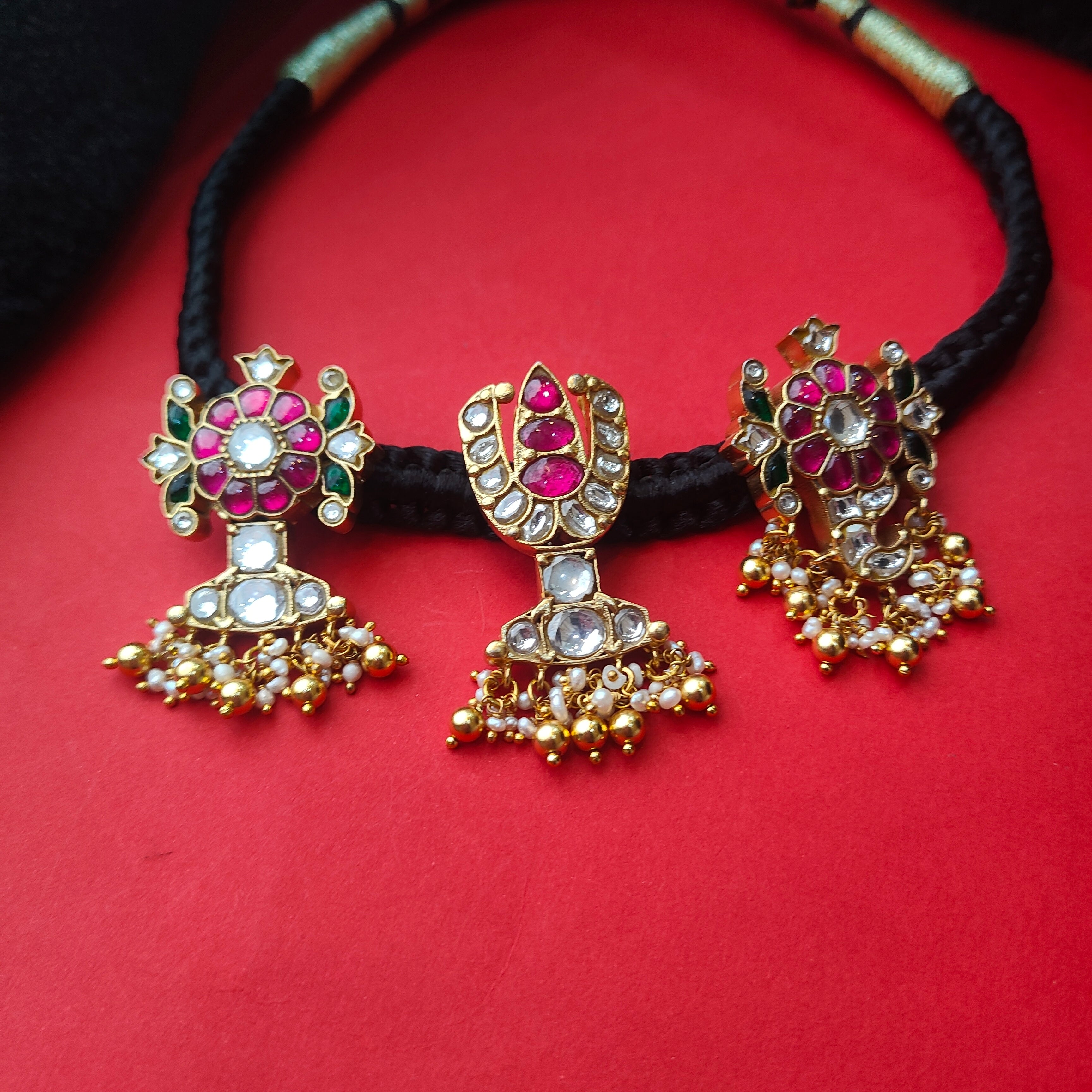 Pure 925 Gold Plated Kundan Thread Necklace -5740