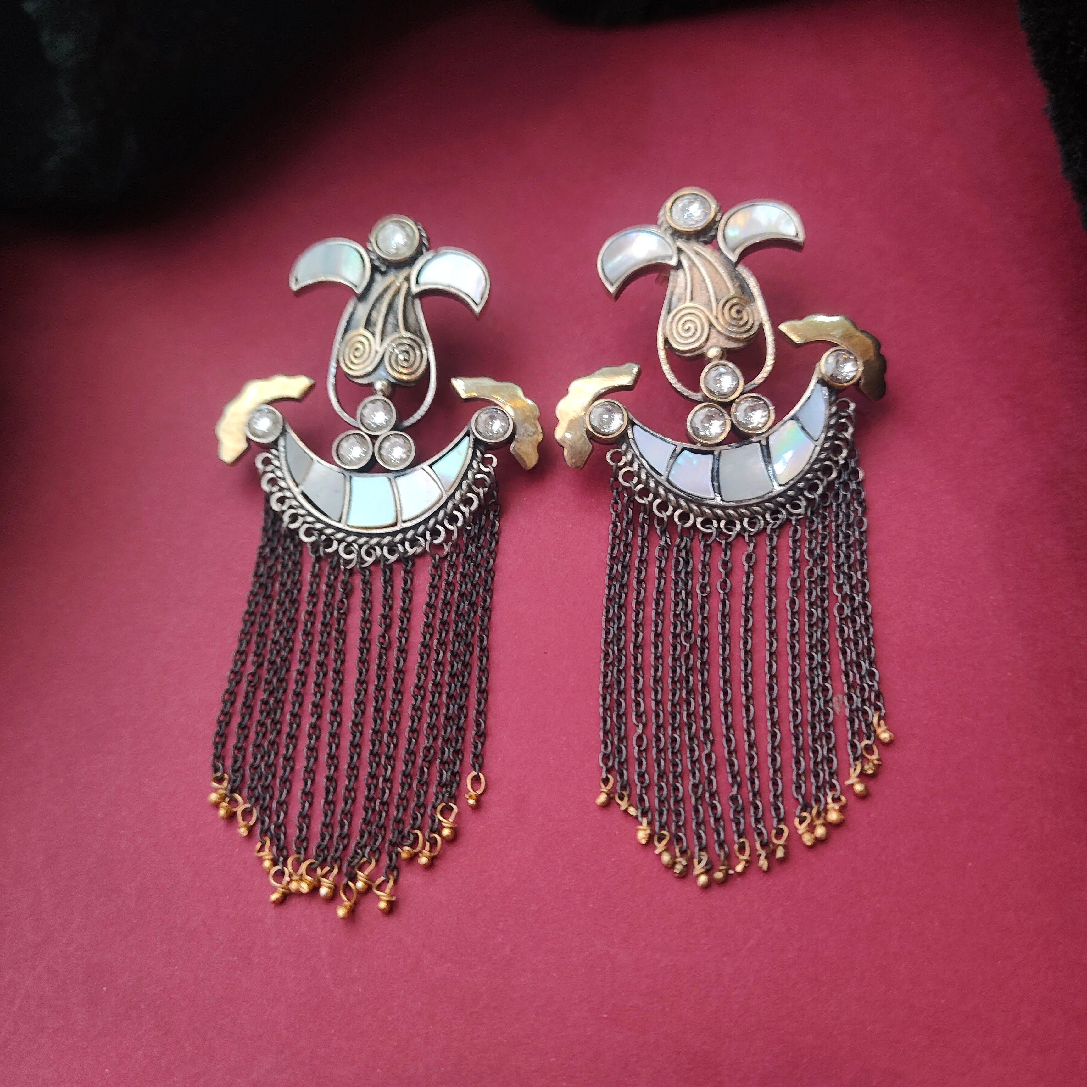 925 Pure Silver Dual tone Earring -0957