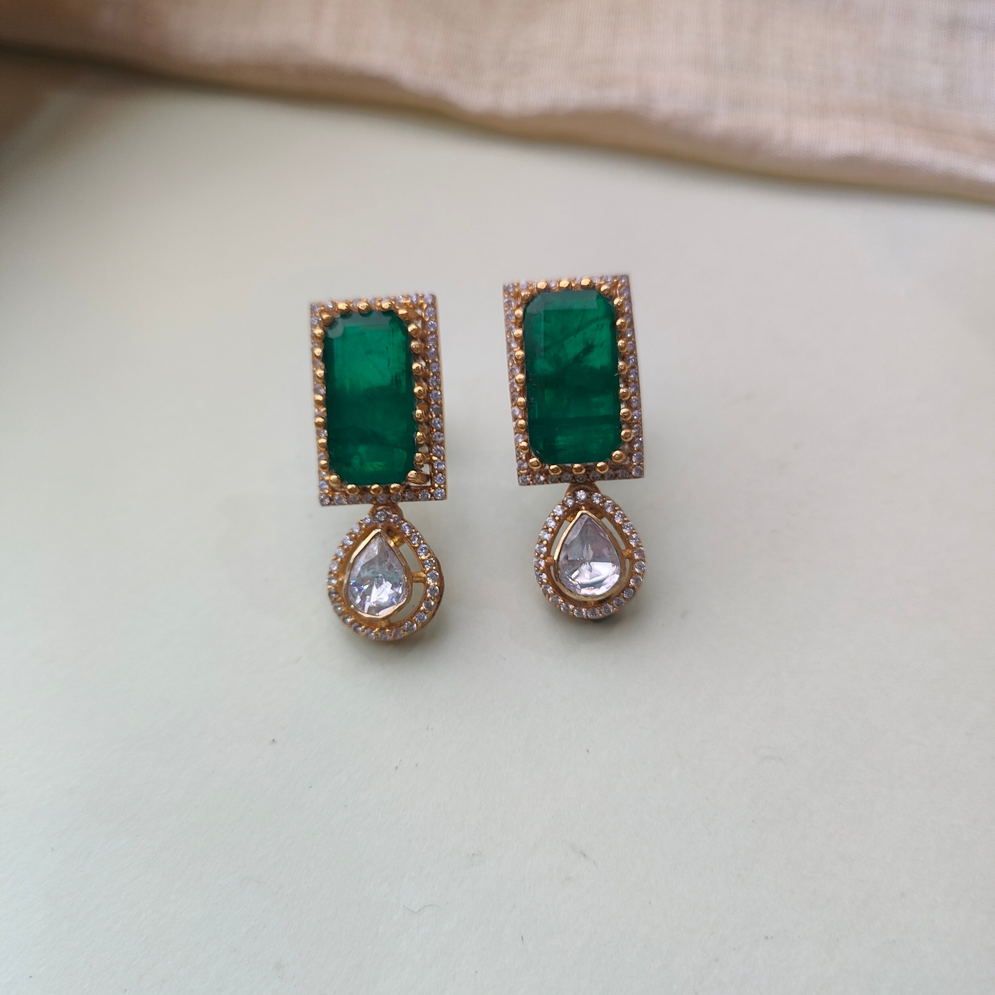 925 Silver Victorian Emerald Necklace With Earrings -0166