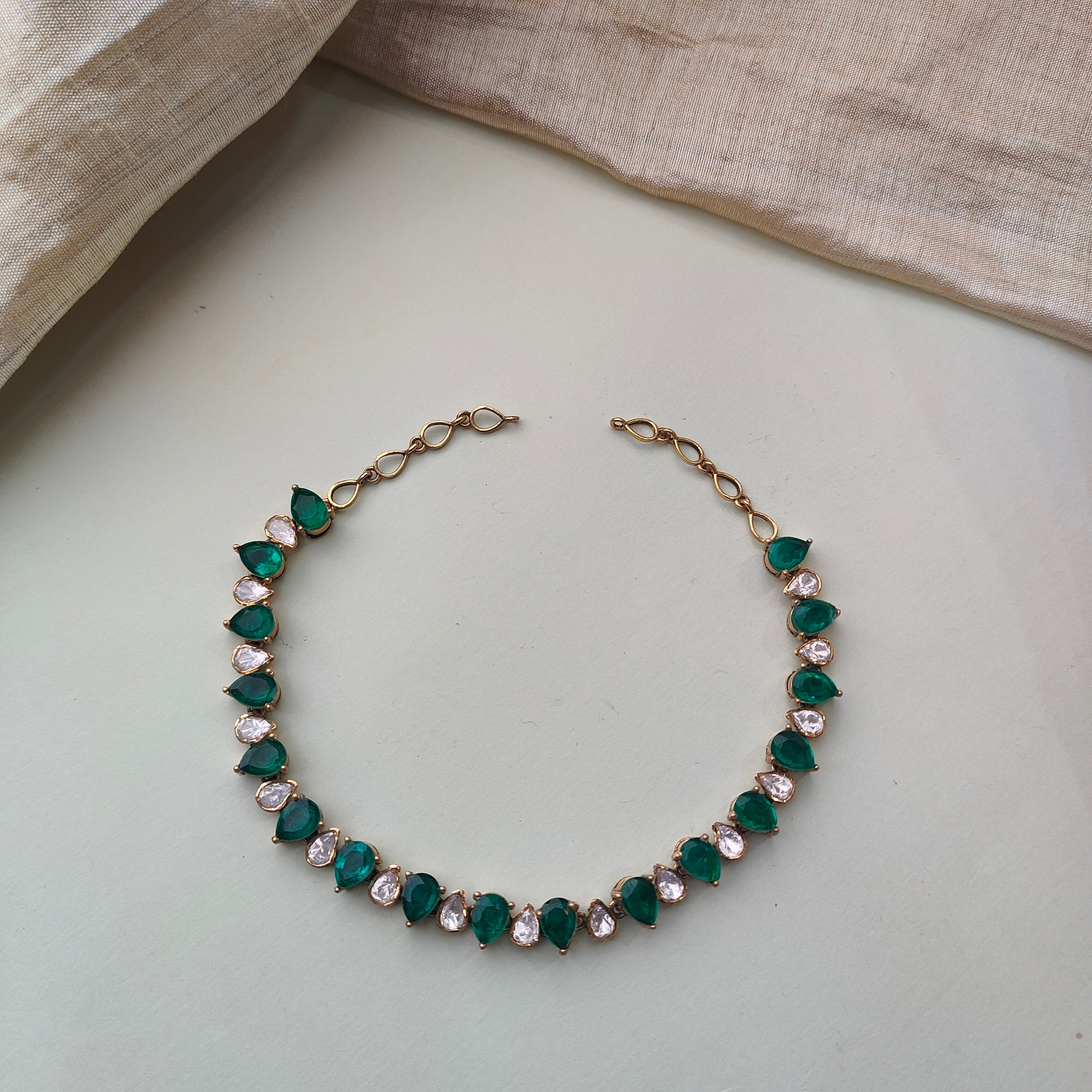 925 Silver Victorian Emerald Choker With Earrings -0170