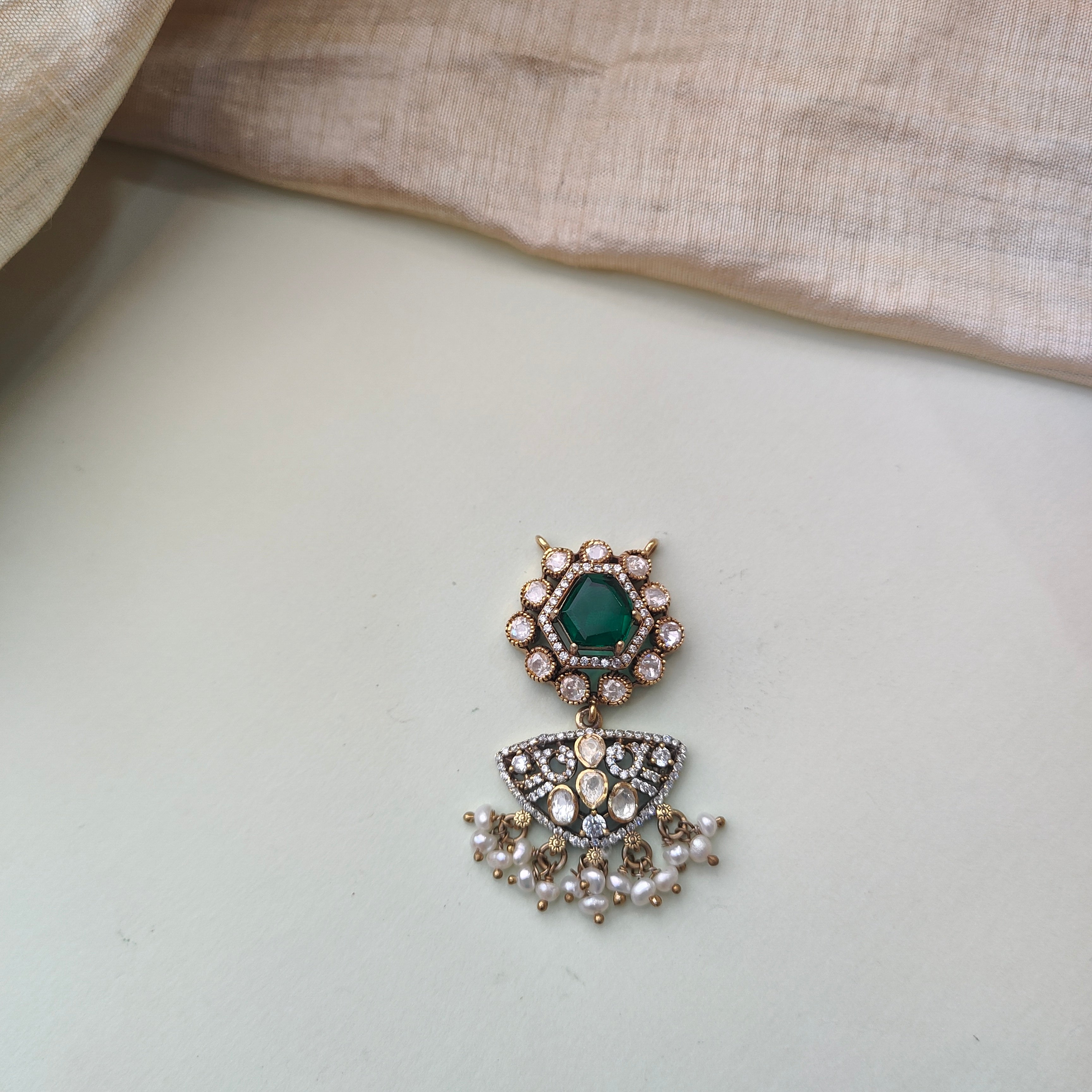 925 Silver Victorian Pendant with Earring -0162