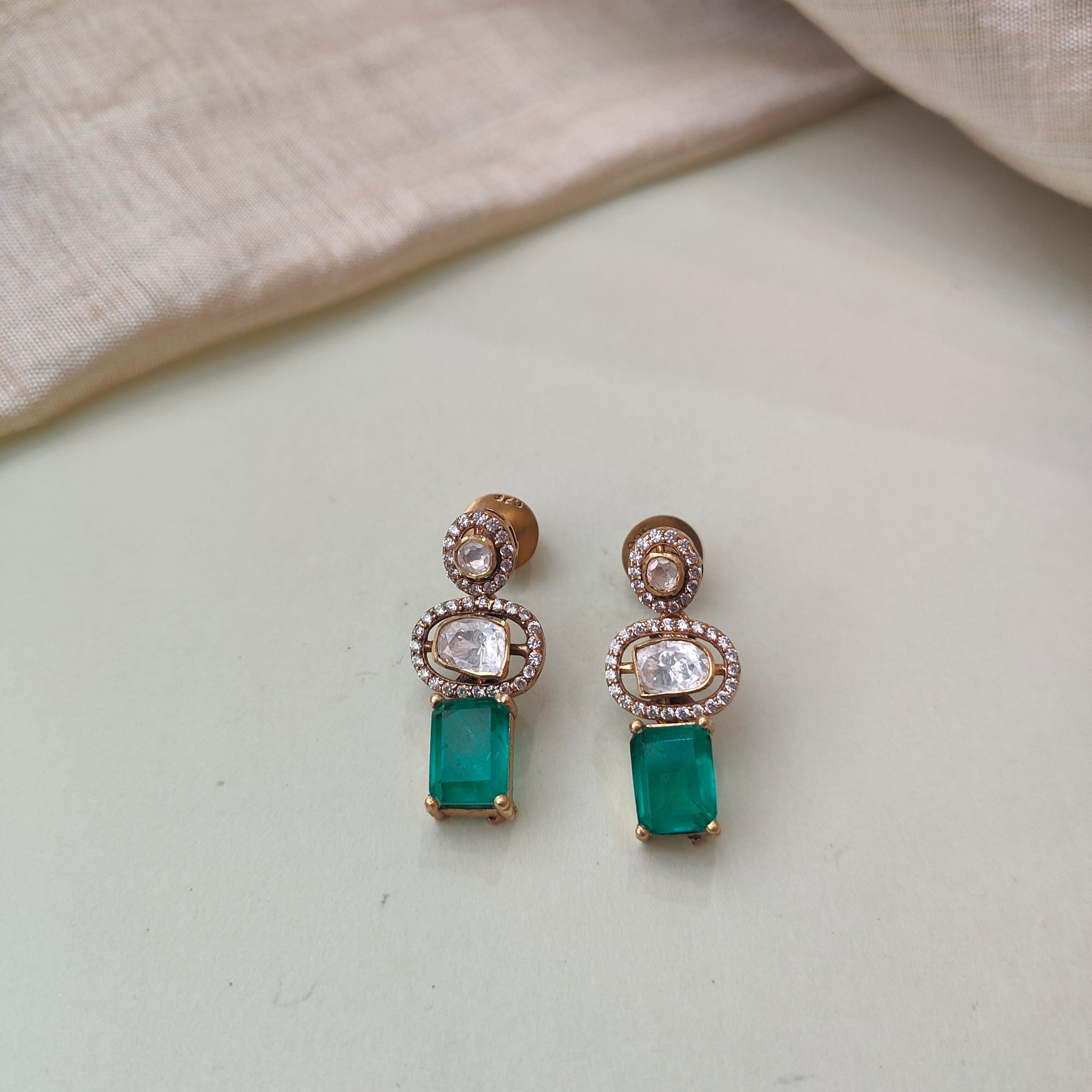 925 Silver Victorian Emerald Choker With Earrings -0154