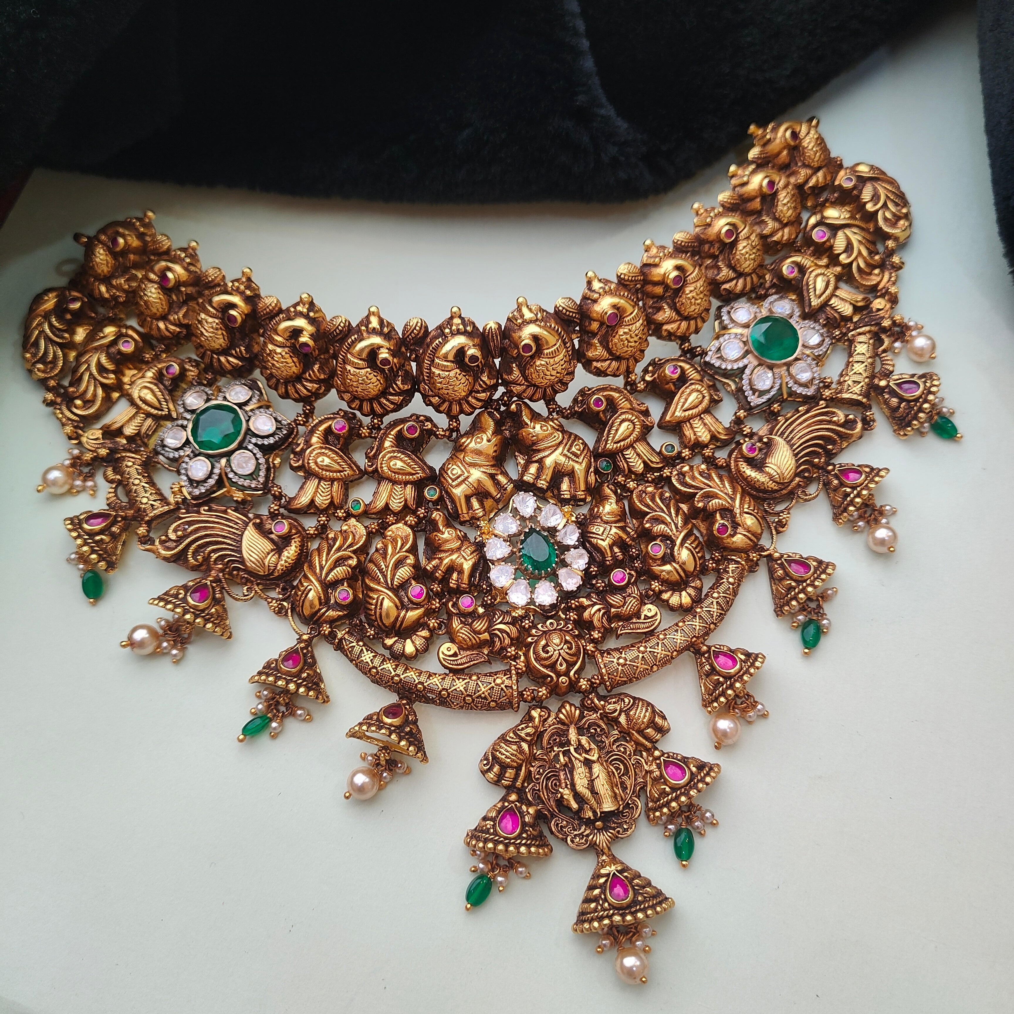 925 Silver Gold Plated Nakshi Choker - 0194