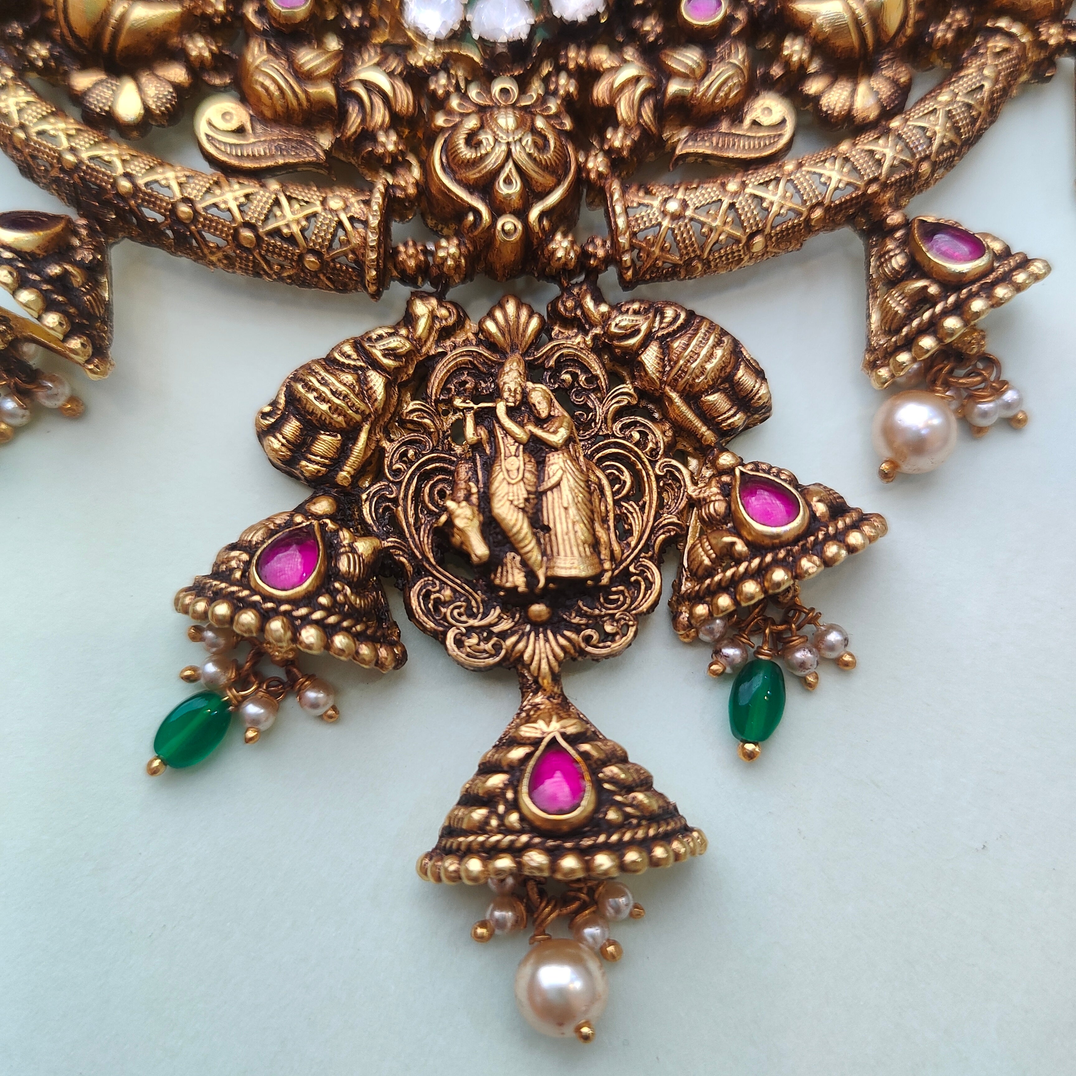 925 Silver Gold Plated Nakshi Choker - 0194