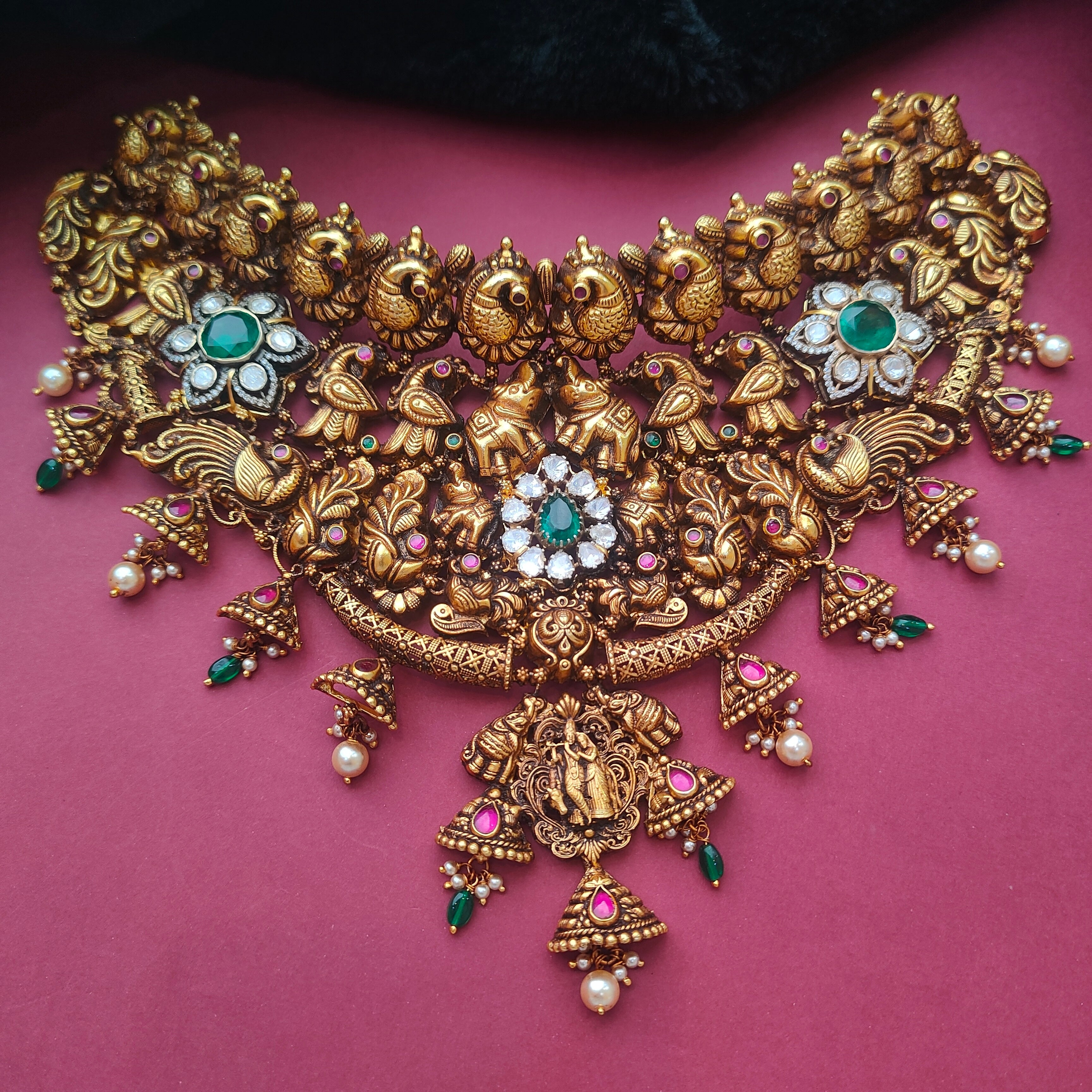 925 Silver Gold Plated Nakshi Choker - 0194