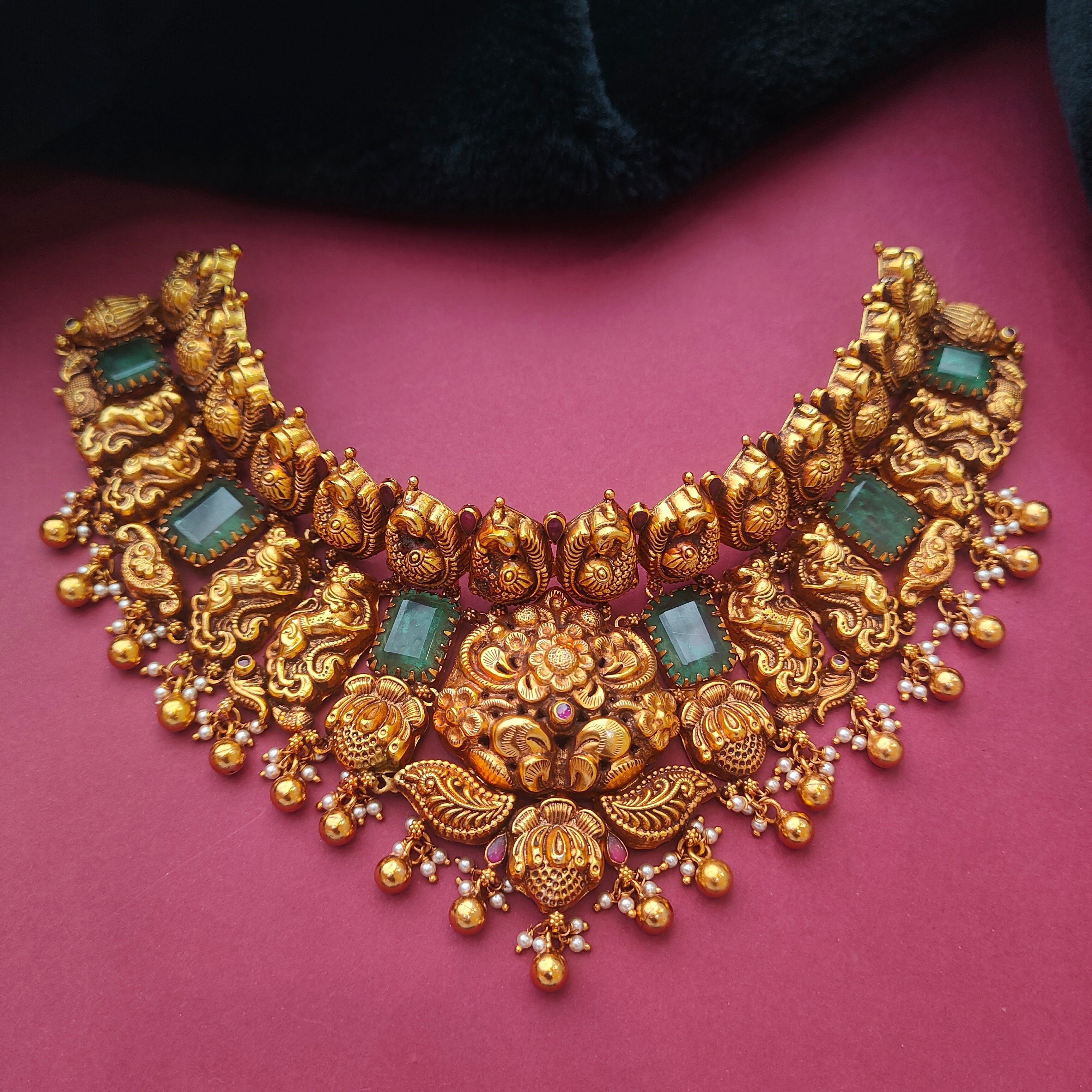 925 Silver Gold Plated Nakshi Choker - 0193