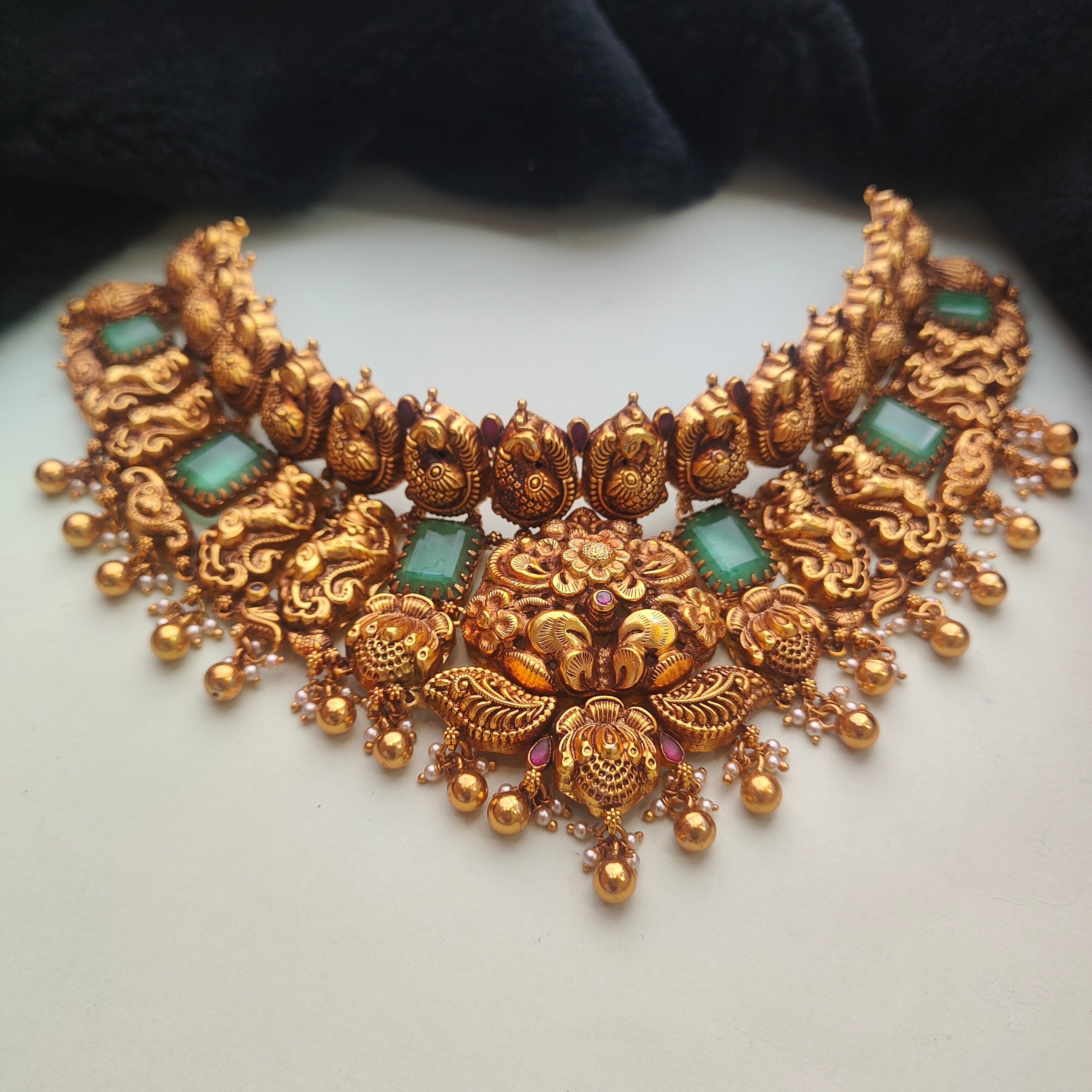 925 Silver Gold Plated Nakshi Choker - 0193