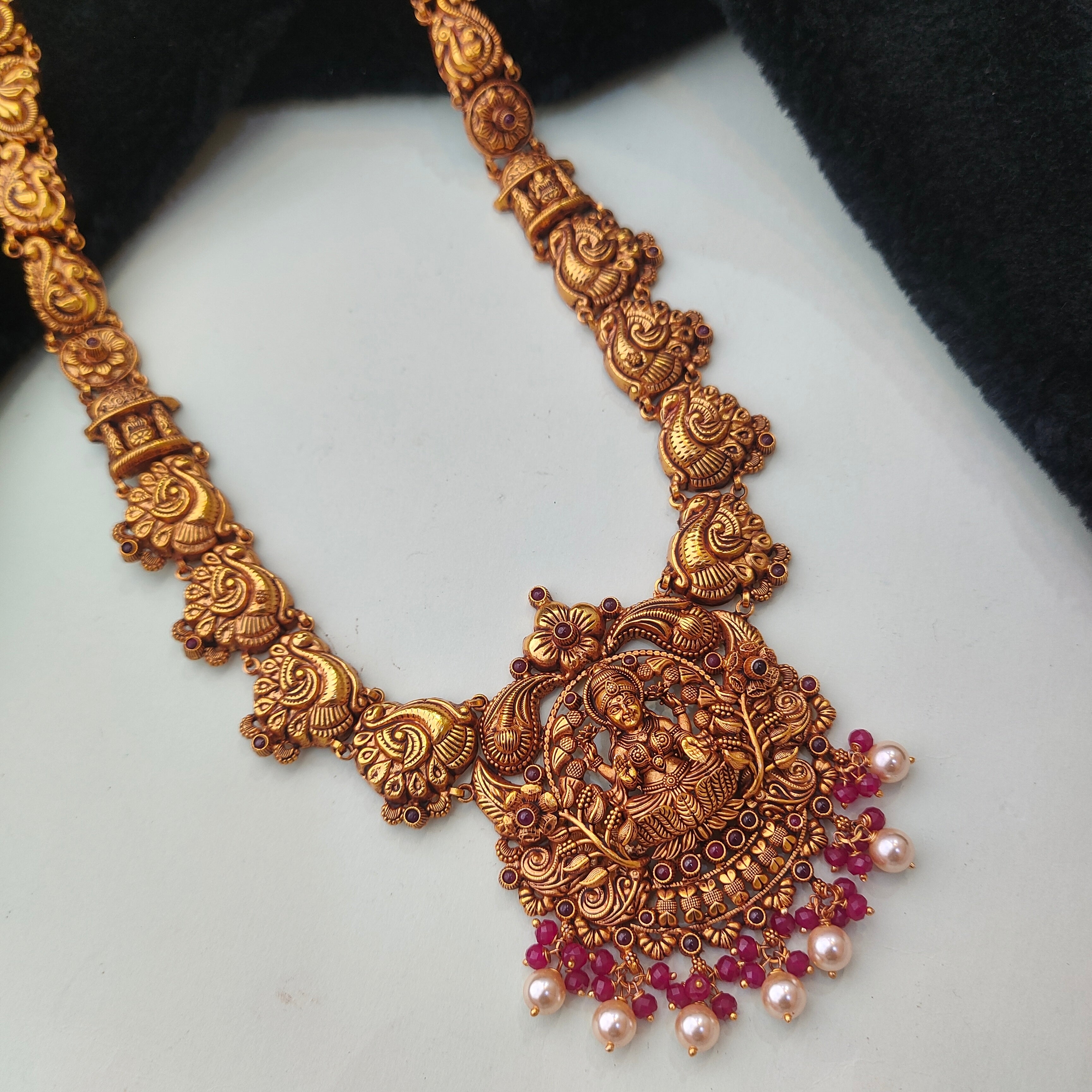 925 Silver Gold Plated Nakshi Haram-0097