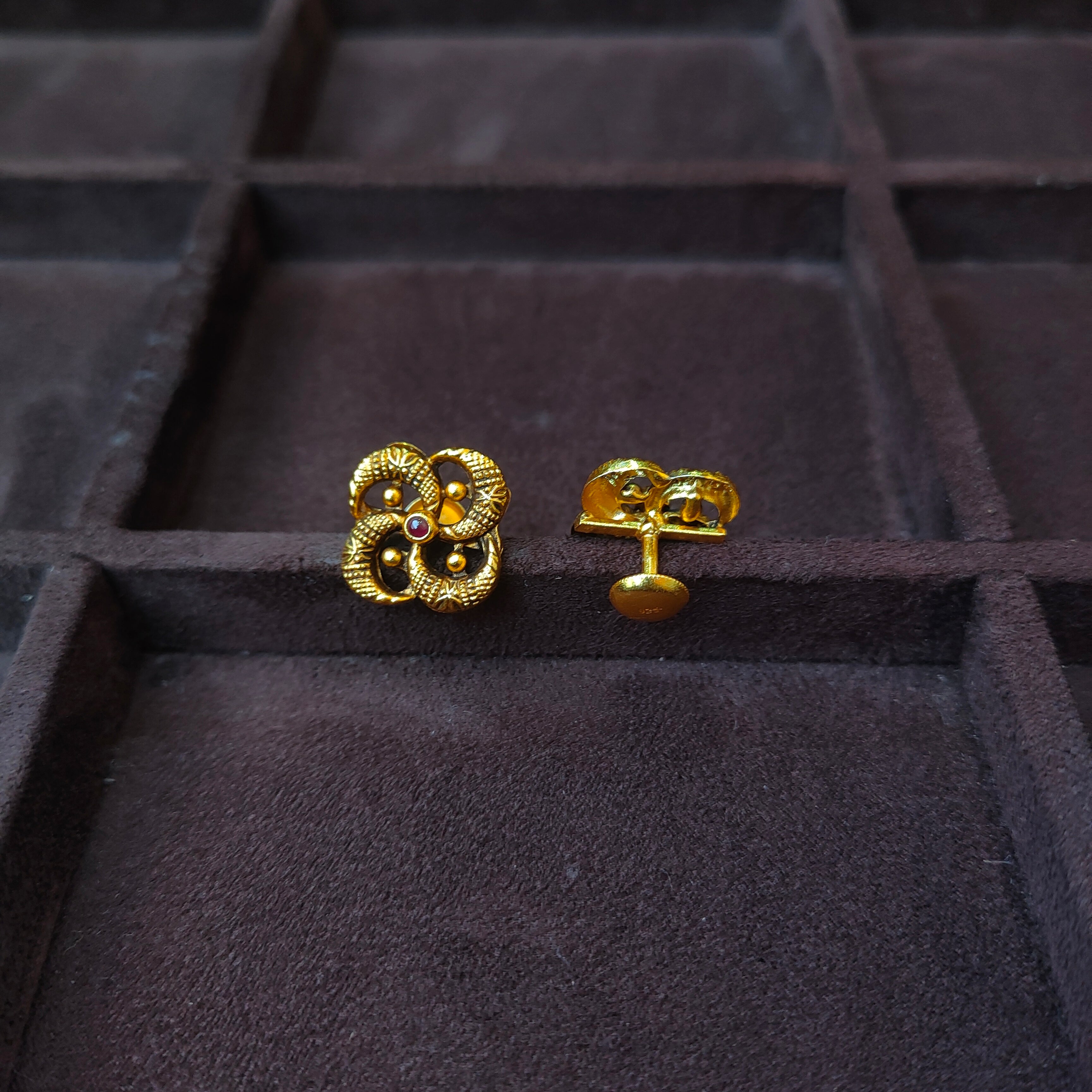 925 Silver Gold Plated Flower Earstud -0181