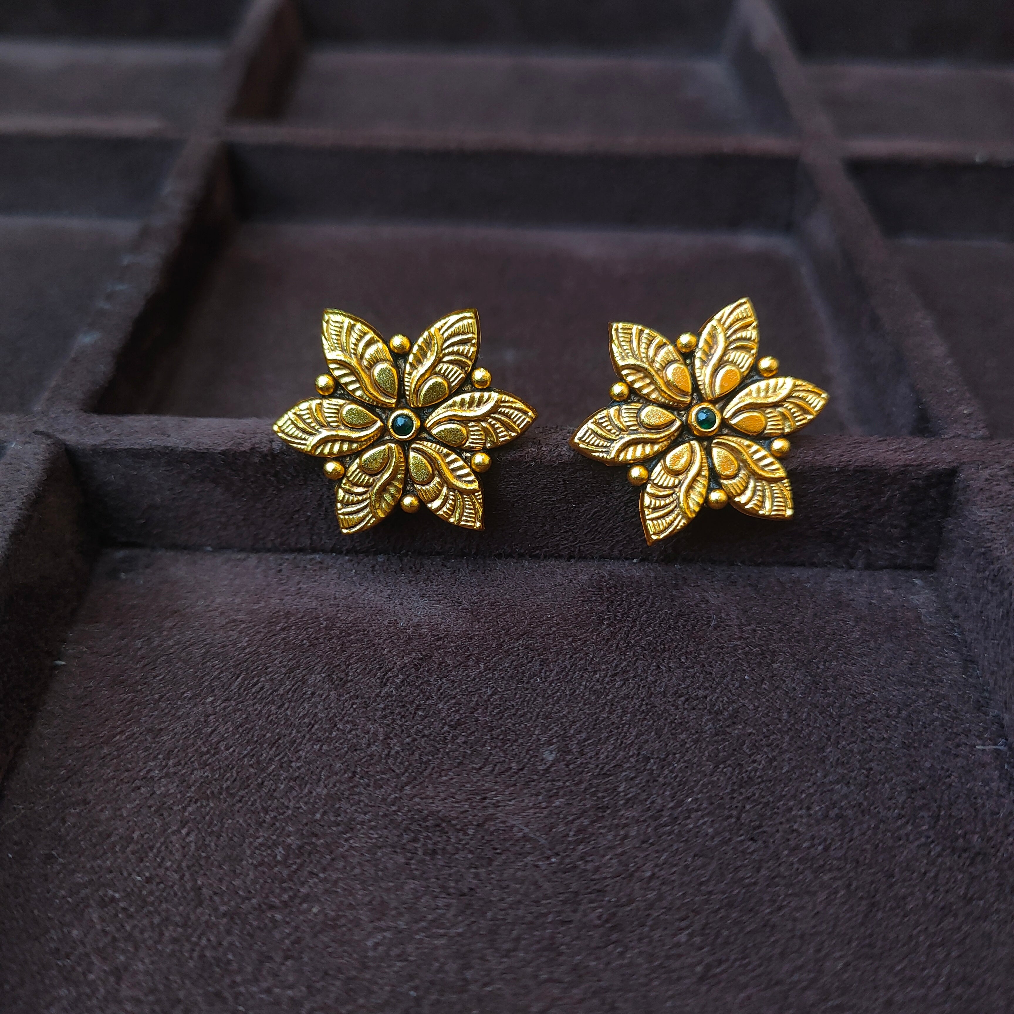 925 Silver Gold Plated Flower Earstud -0185