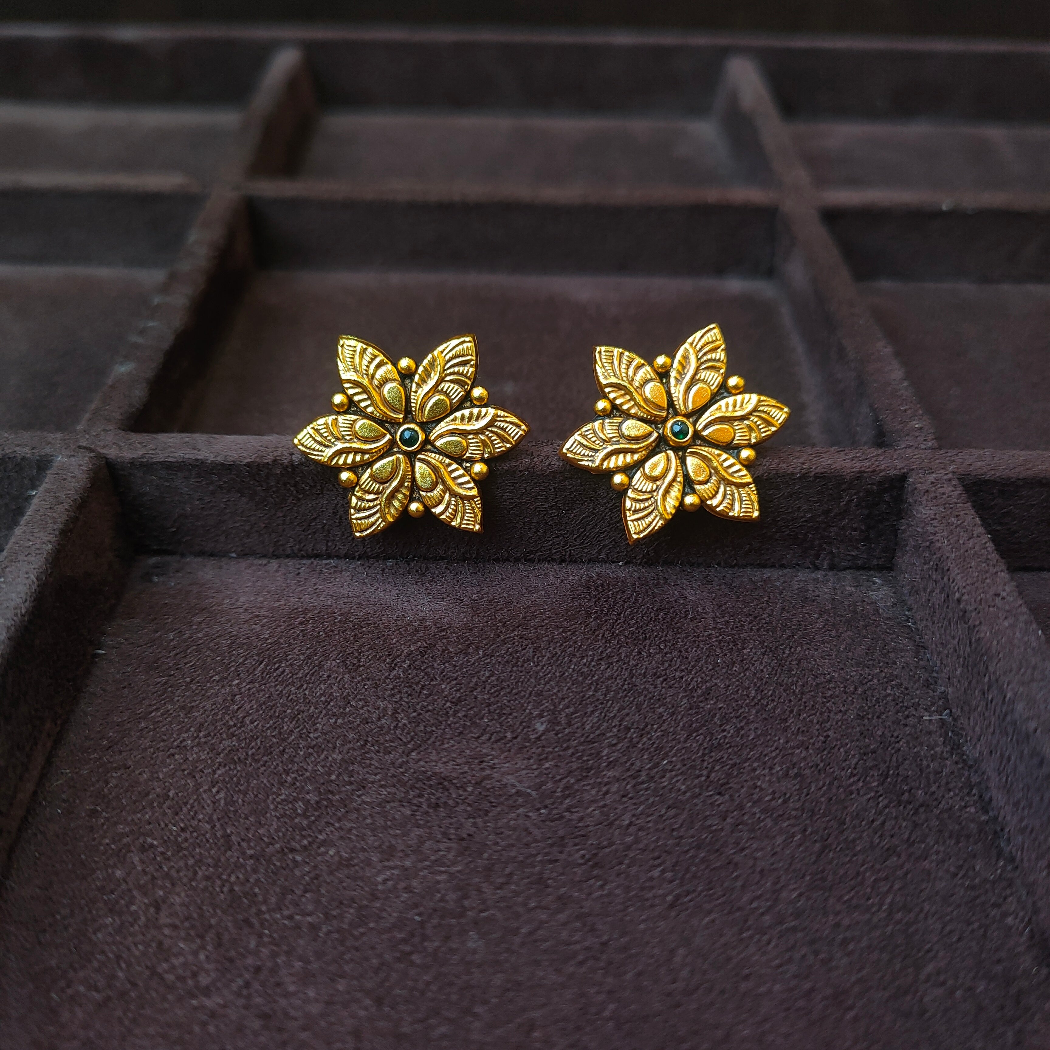 925 Silver Gold Plated Flower Earstud -0185