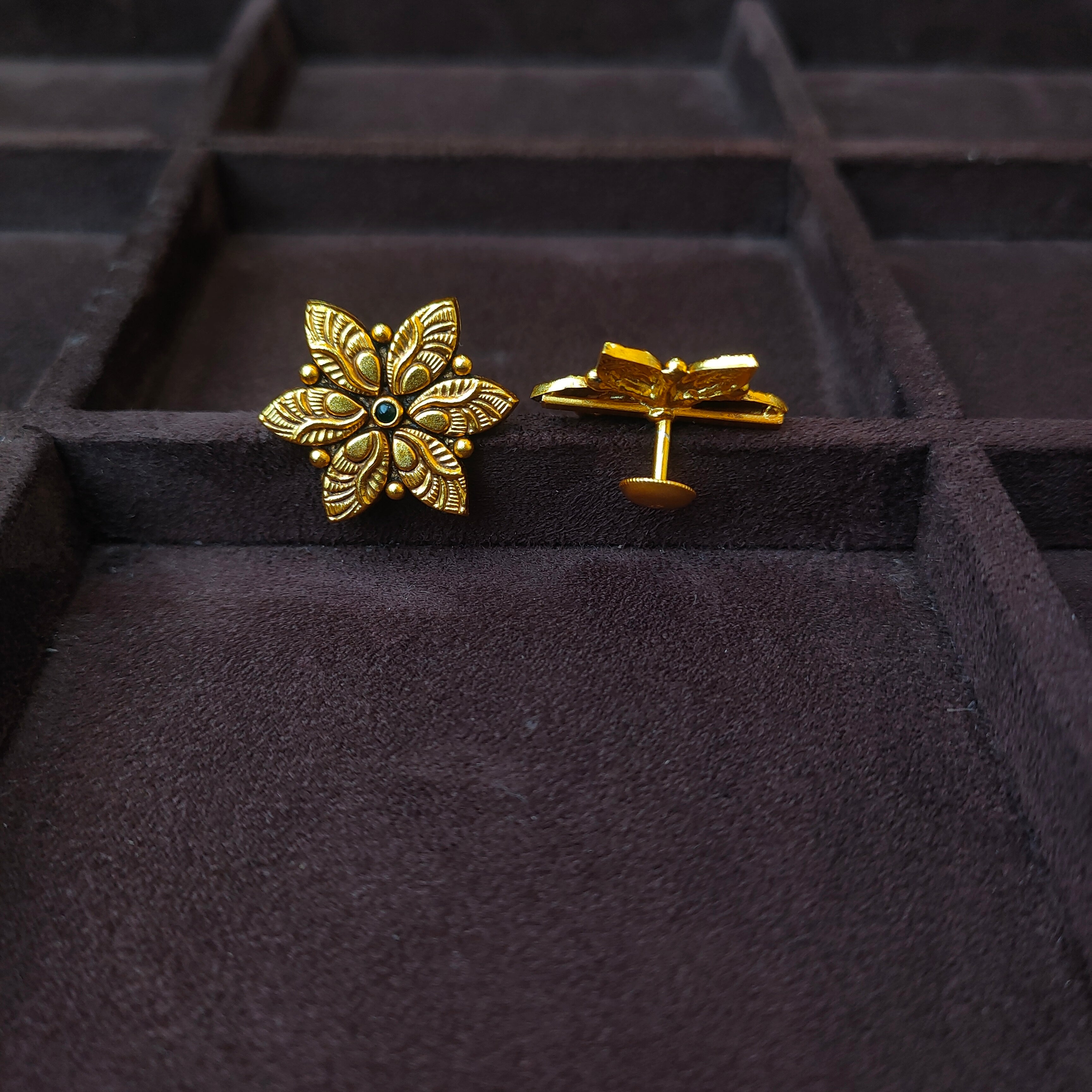925 Silver Gold Plated Flower Earstud -0185